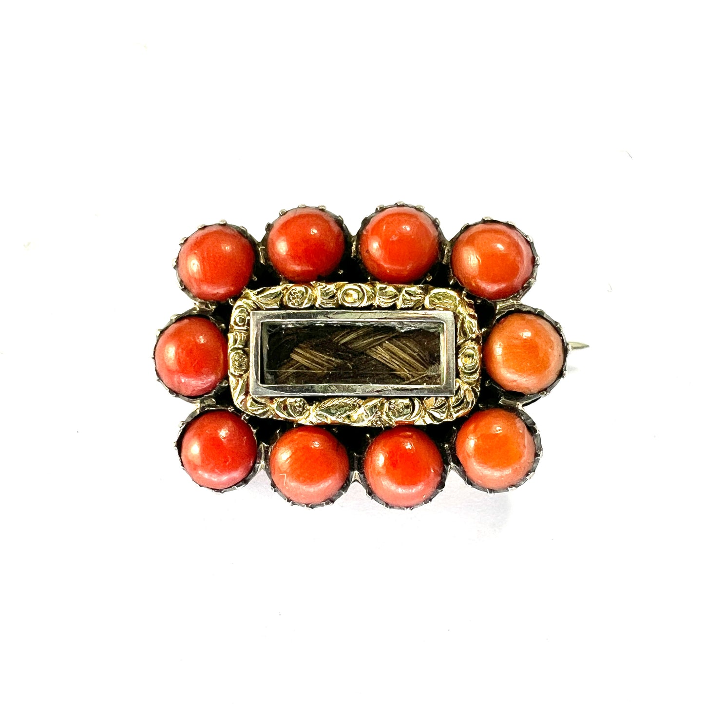 Georgian Coral Gold Cased Mourning Brooch