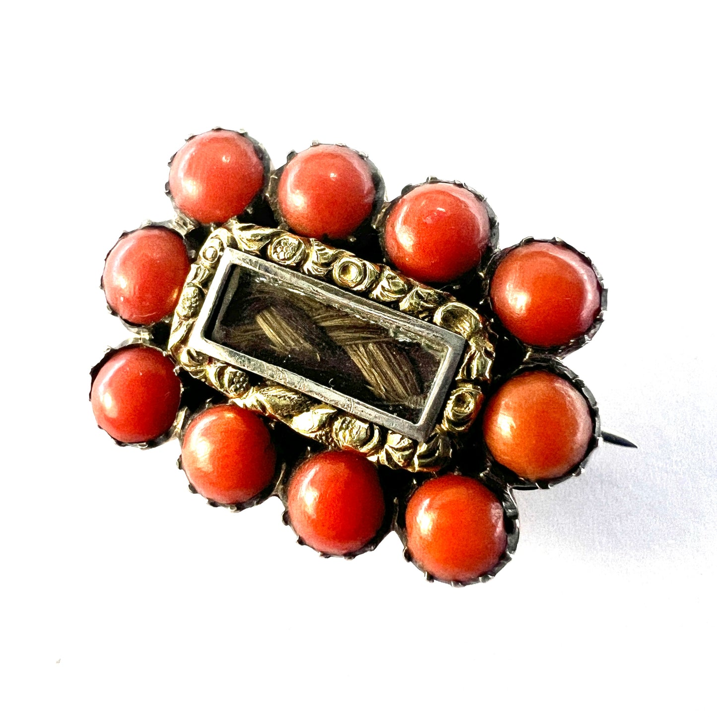 Georgian Coral Gold Cased Mourning Brooch