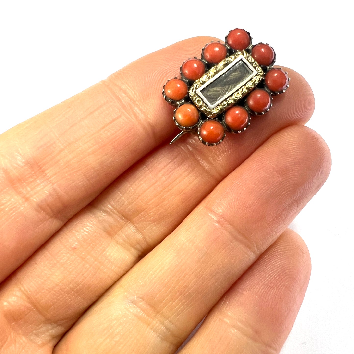 Georgian Coral Gold Cased Mourning Brooch
