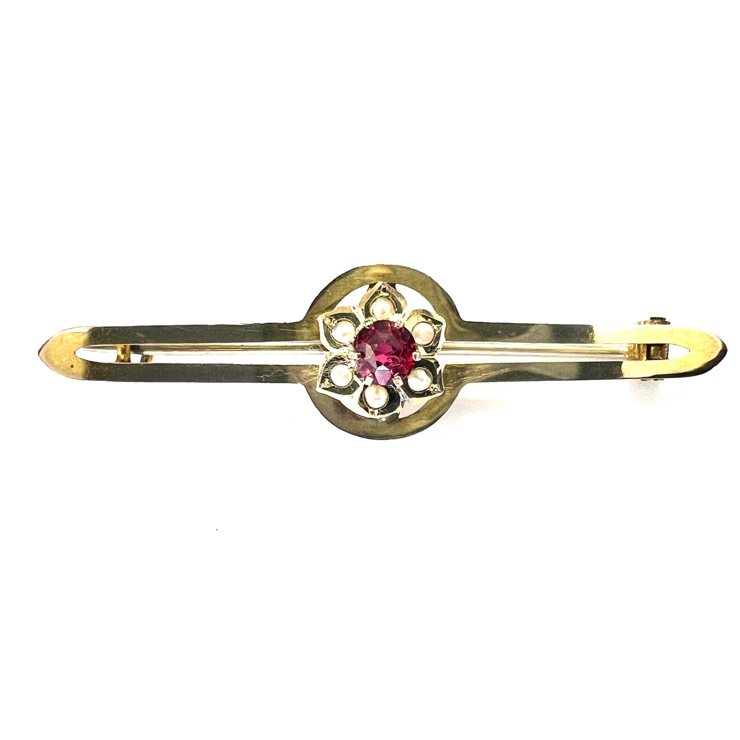 Edwardian 9CT Gold Pearl and Paste Brooch