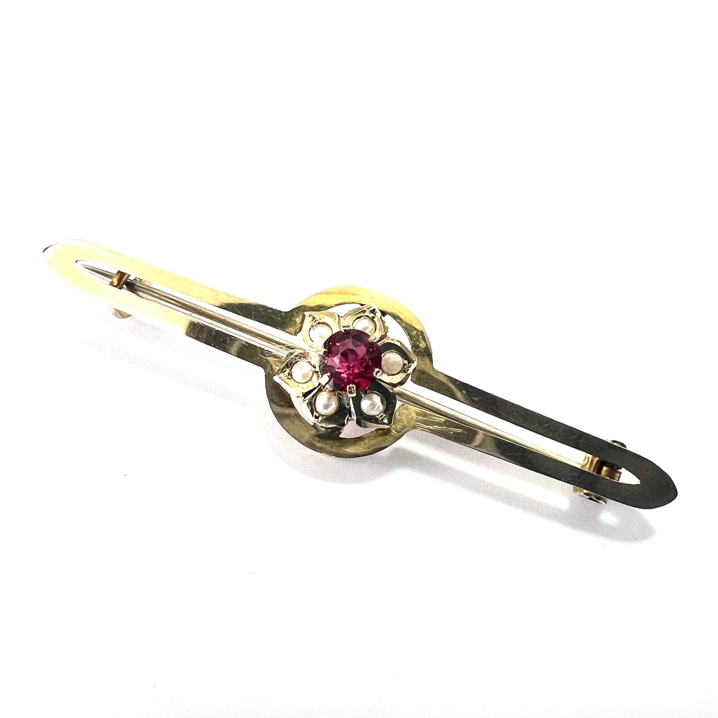 Edwardian 9CT Gold Pearl and Paste Brooch