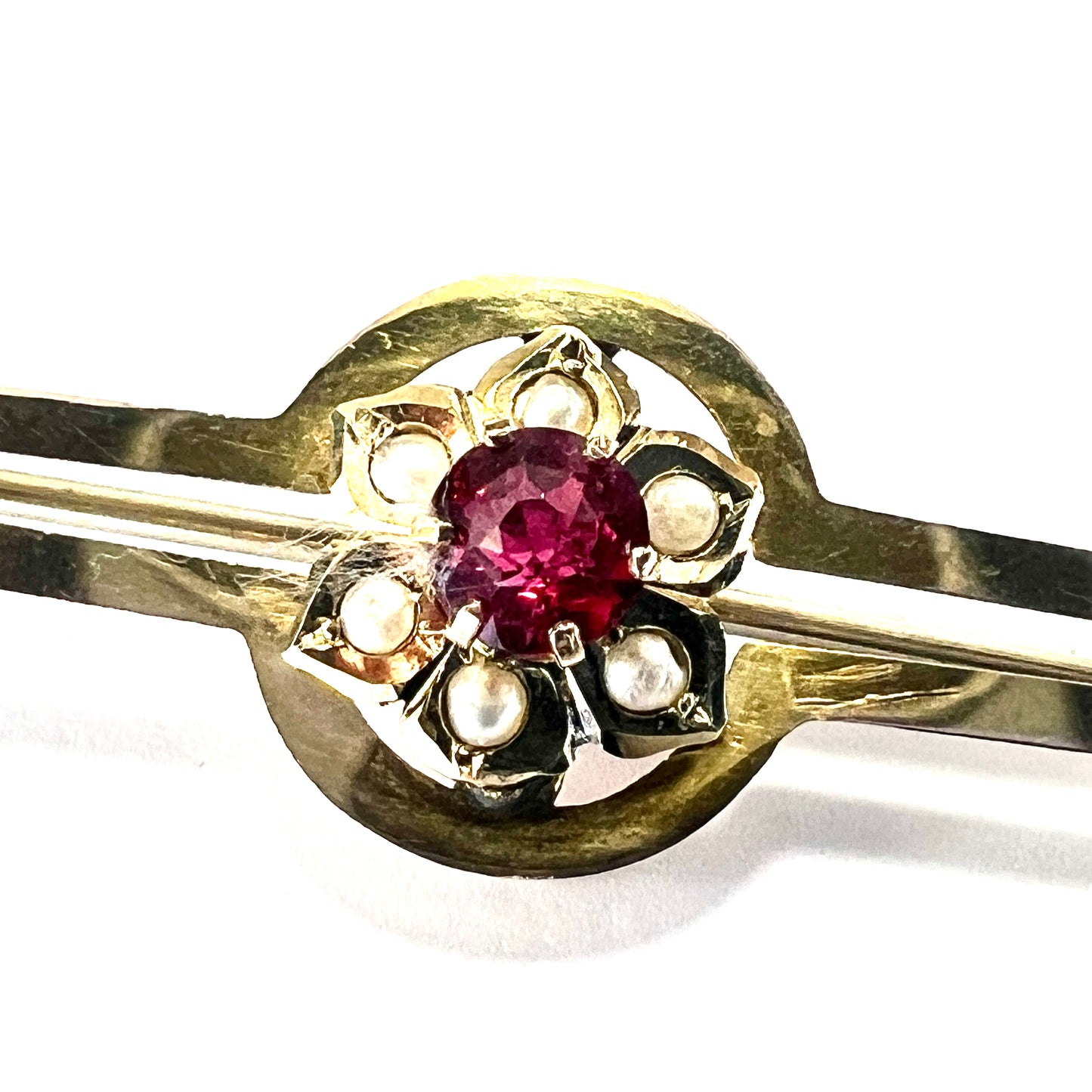 Edwardian 9CT Gold Pearl and Paste Brooch