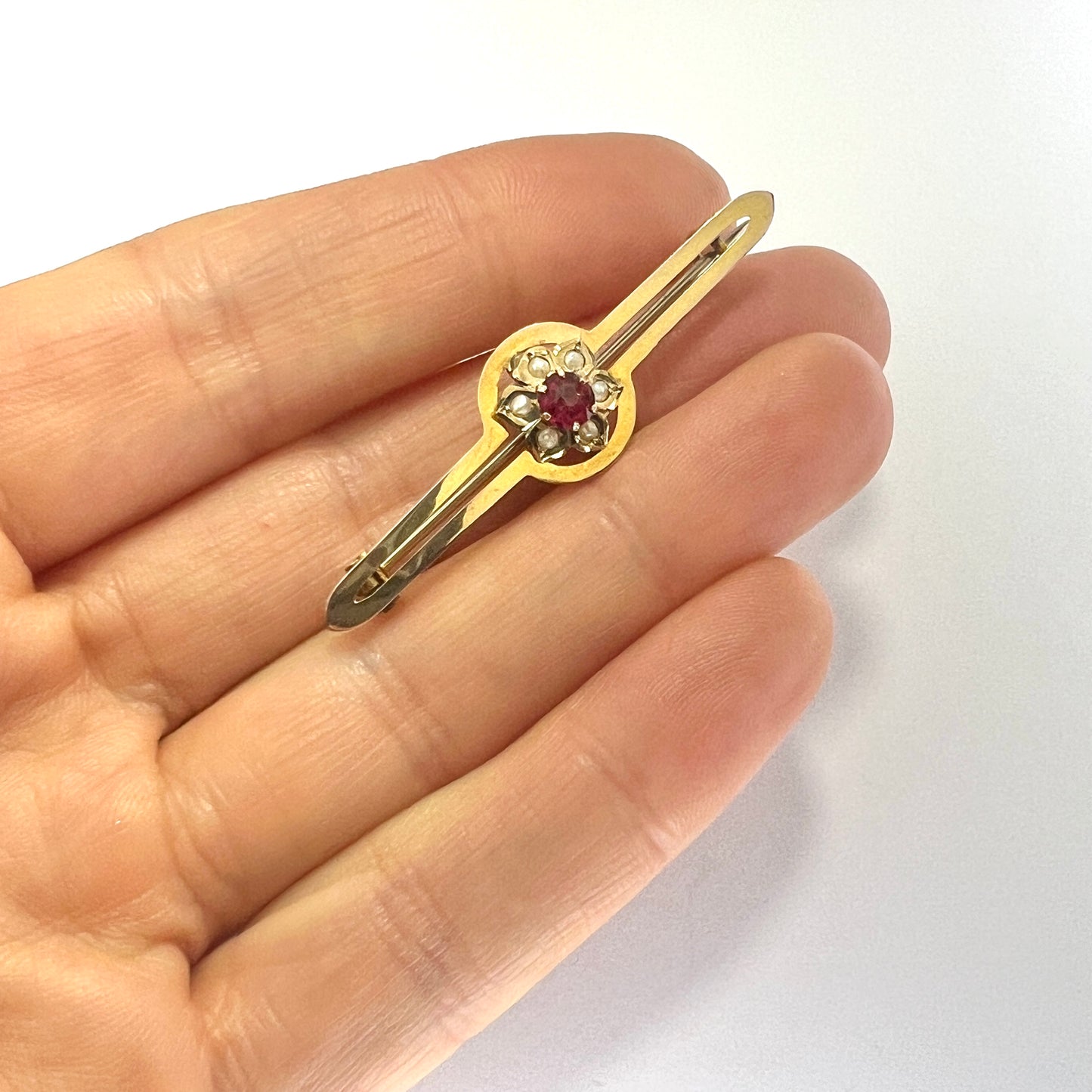 Edwardian 9CT Gold Pearl and Paste Brooch
