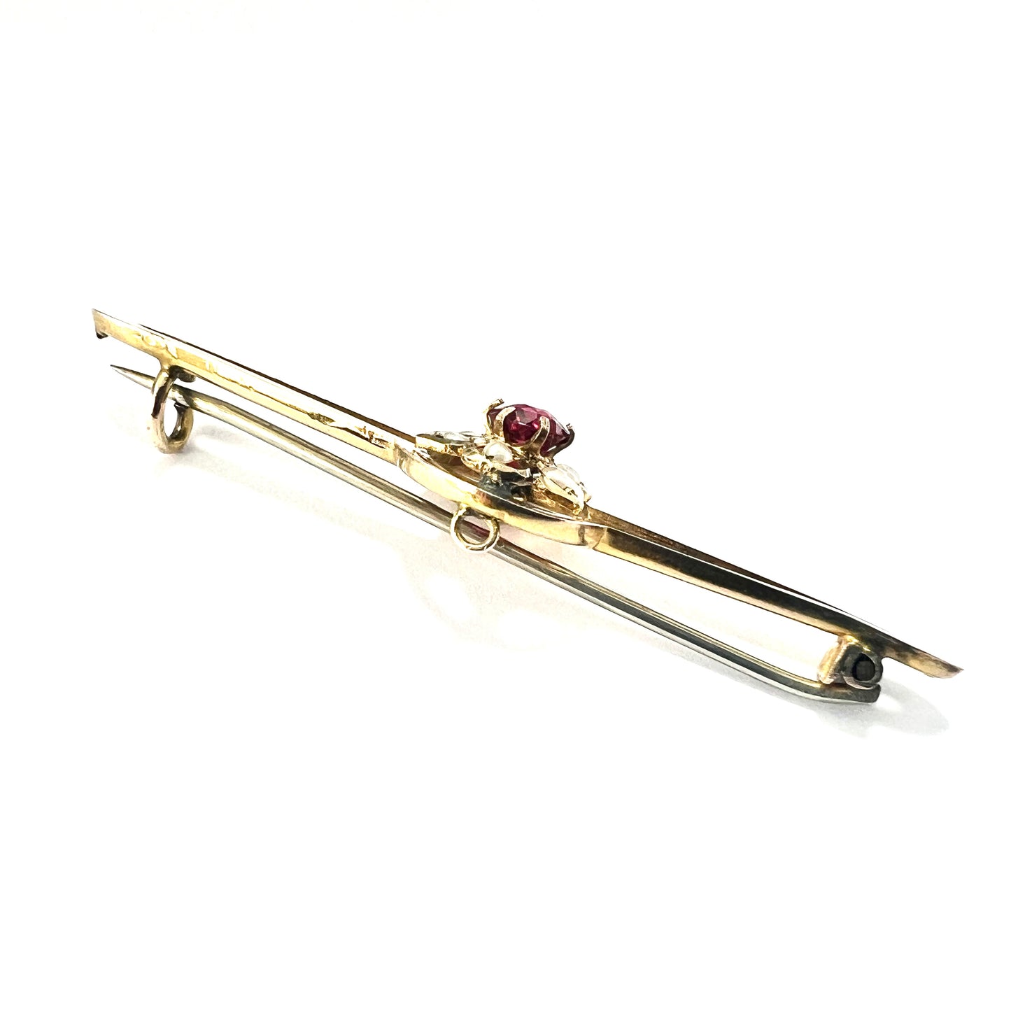 Edwardian 9CT Gold Pearl and Paste Brooch