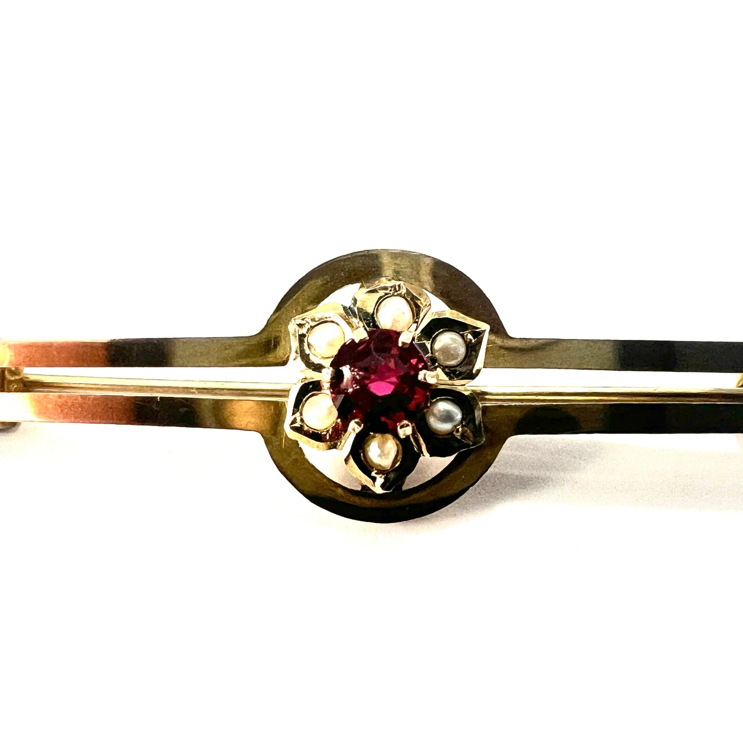 Edwardian 9CT Gold Pearl and Paste Brooch