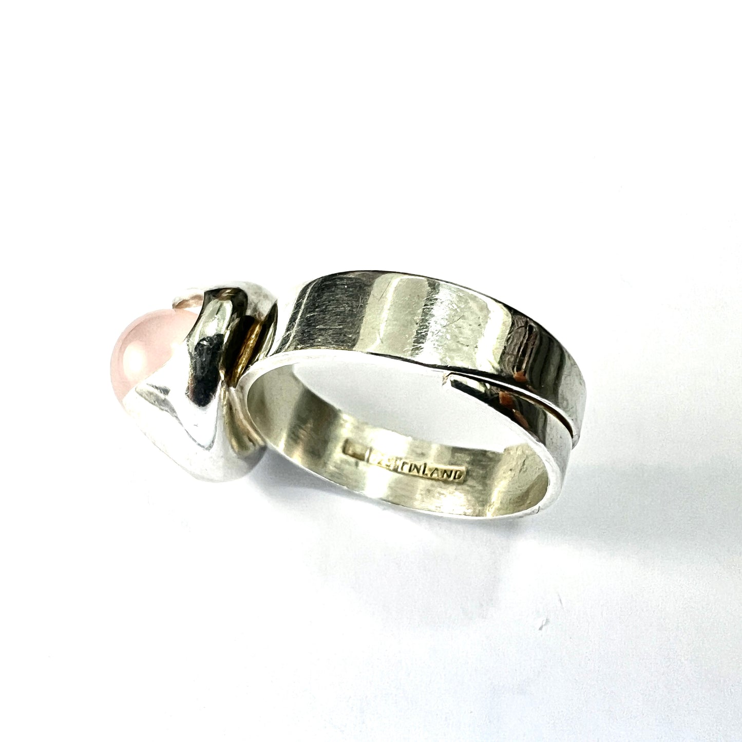 Vintage Kultaseppa Salovaara Rose Quartz Modernist Silver Ring