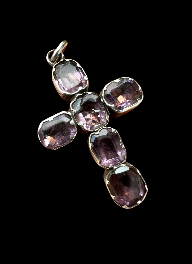 Georgian Foiled Amethyst Silver Cross Pendant