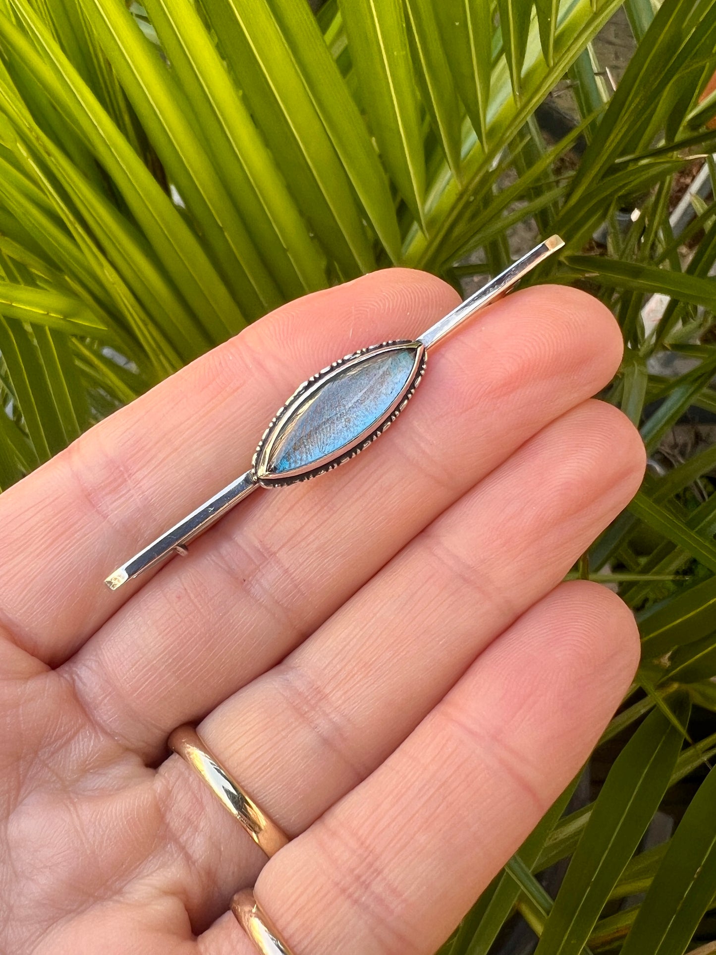 Art Deco Silver Genuine Butterfly Wing Bar Brooch Pin