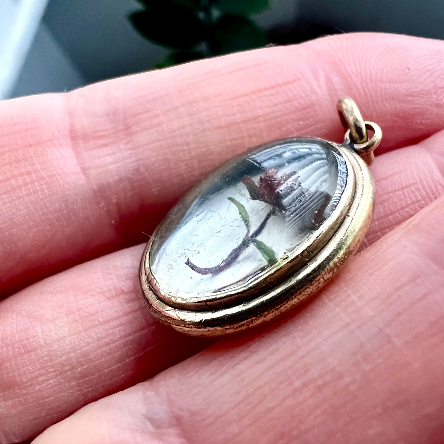 Victorian Locket Pendant with Dried Flower