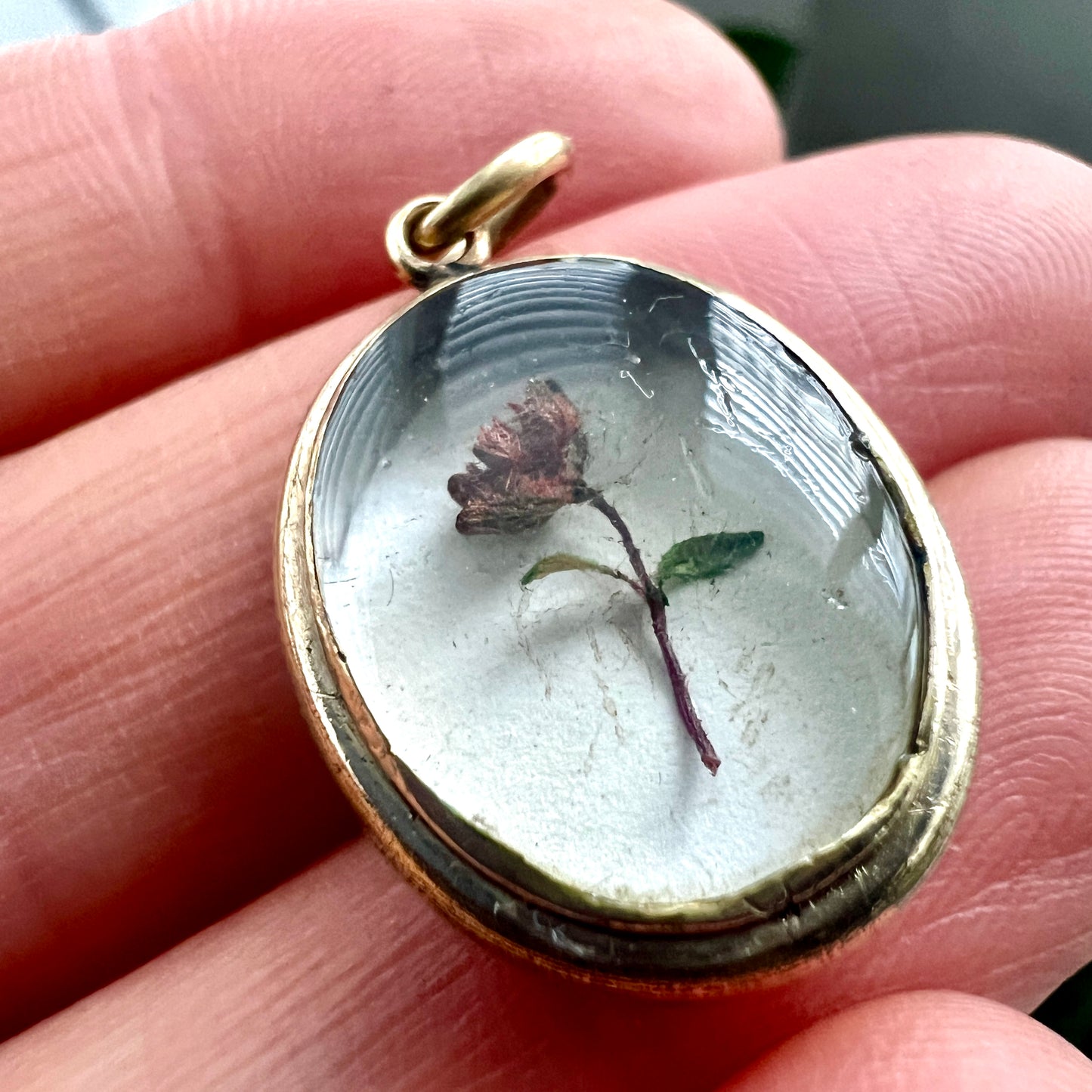 Victorian Locket Pendant with Dried Flower