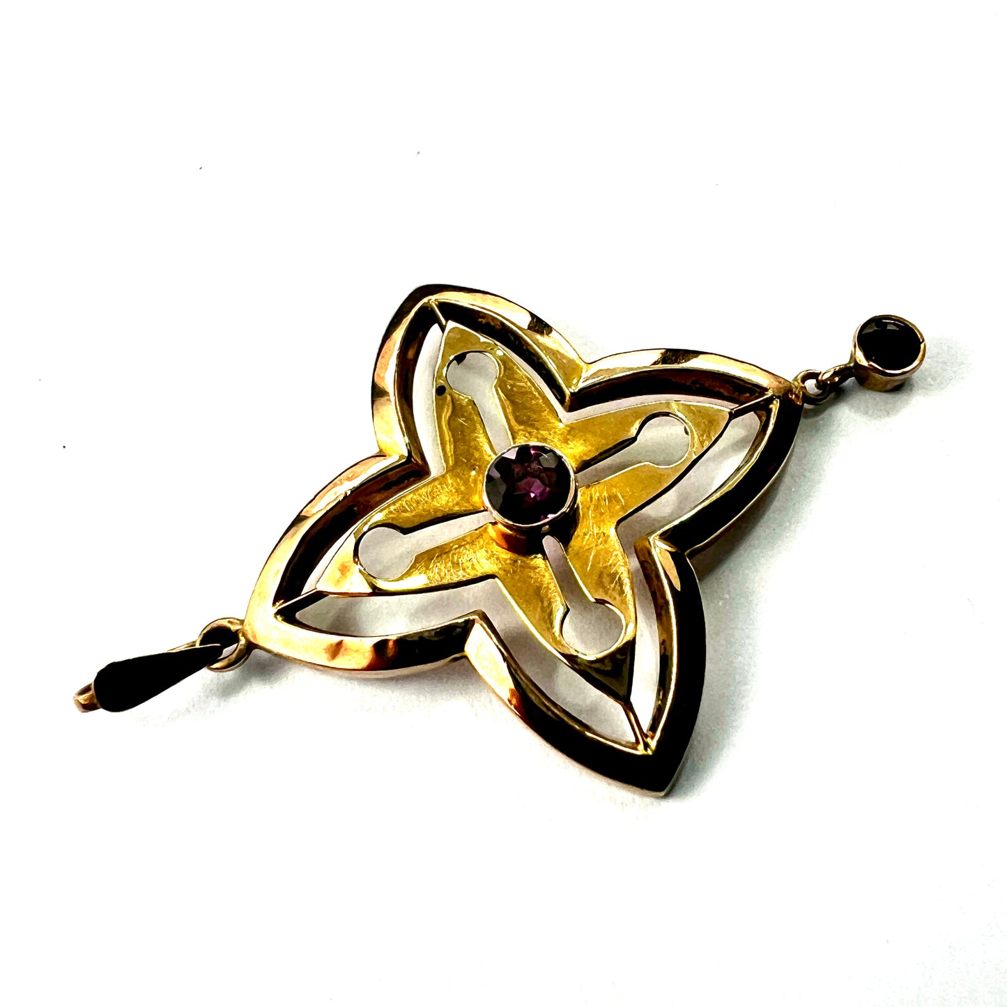 Edwardian 9CT Gold Art Nouveau Garnet Drop Pendant