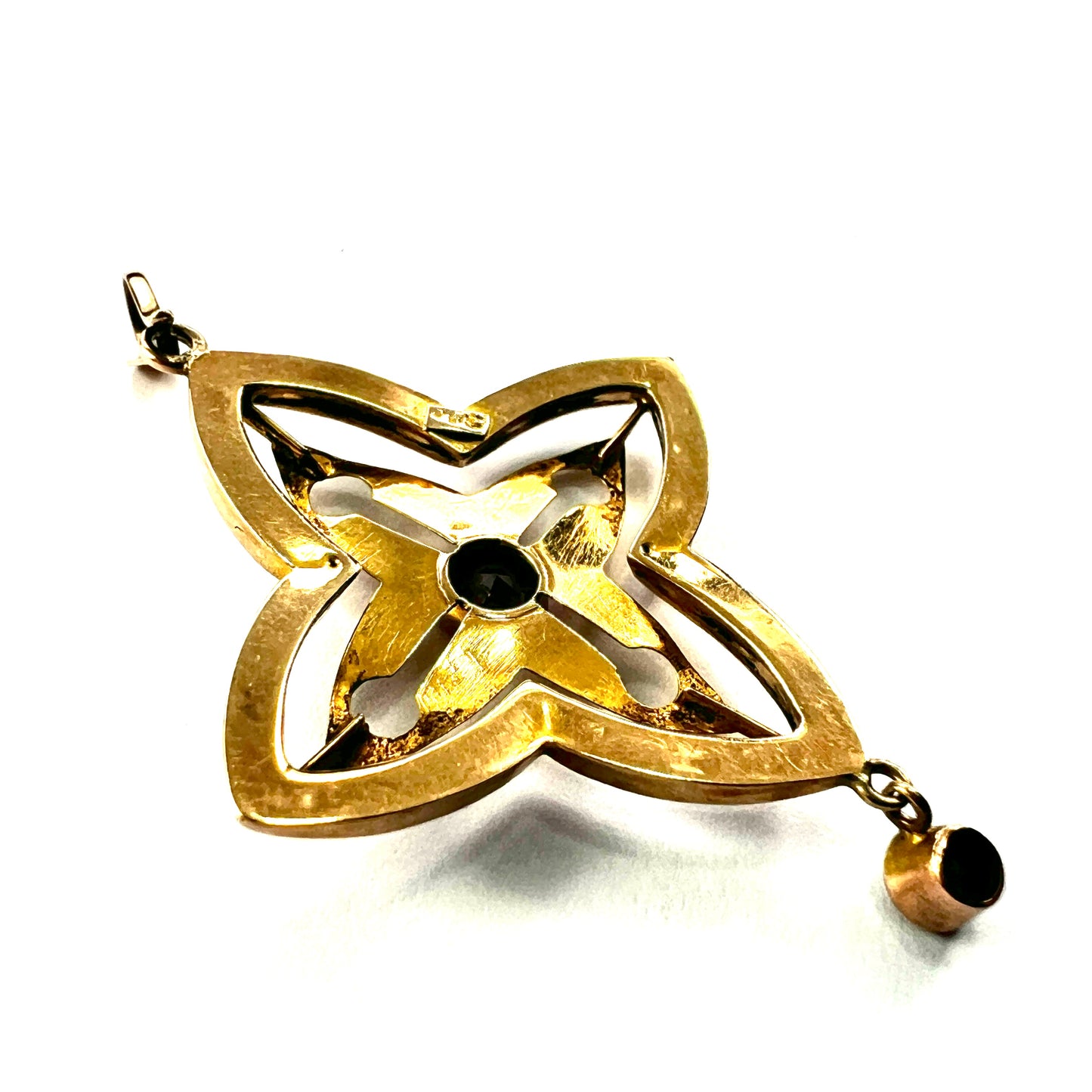 Edwardian 9CT Gold Art Nouveau Garnet Drop Pendant