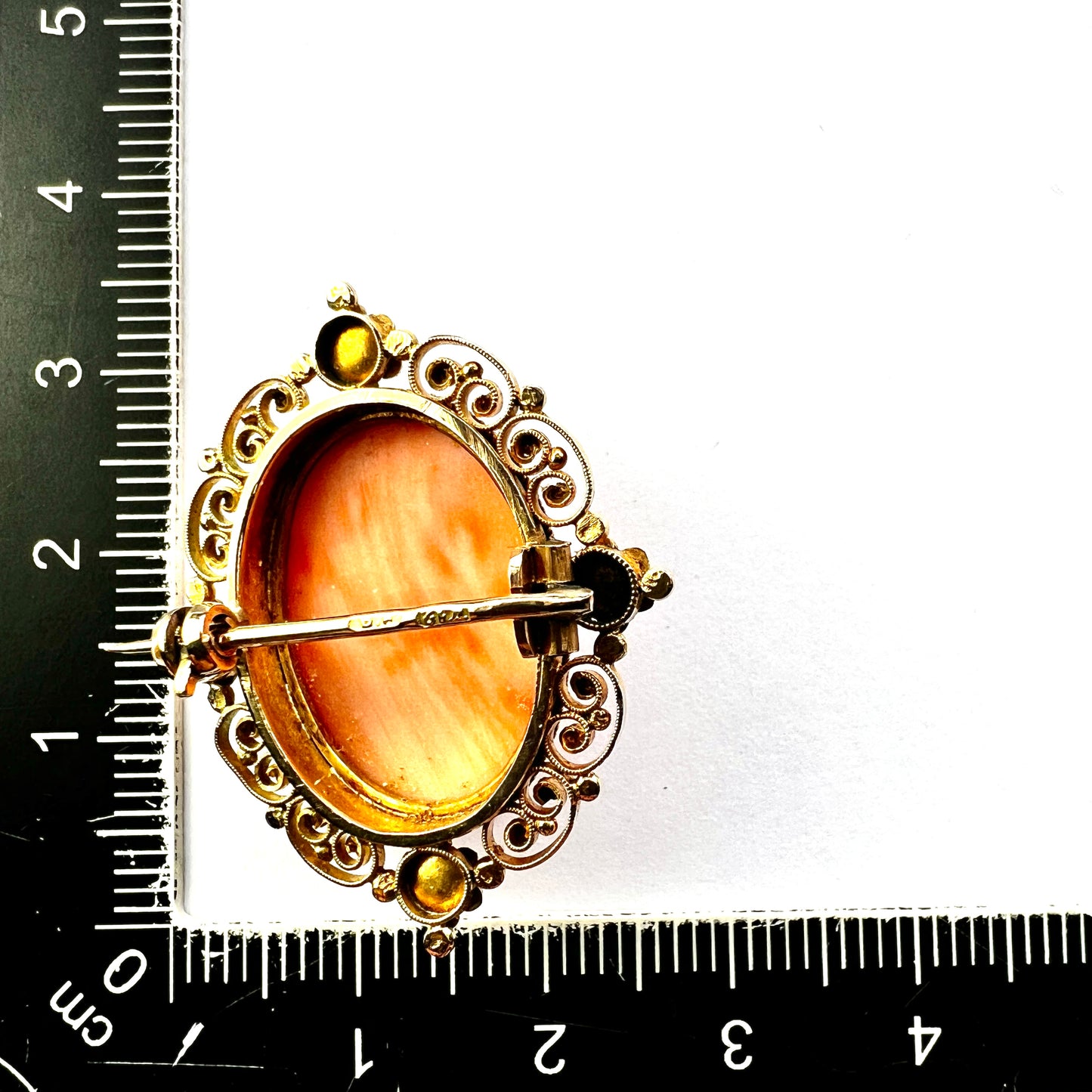 Victorian 12CT Gold Filigree Coral Cameo Brooch