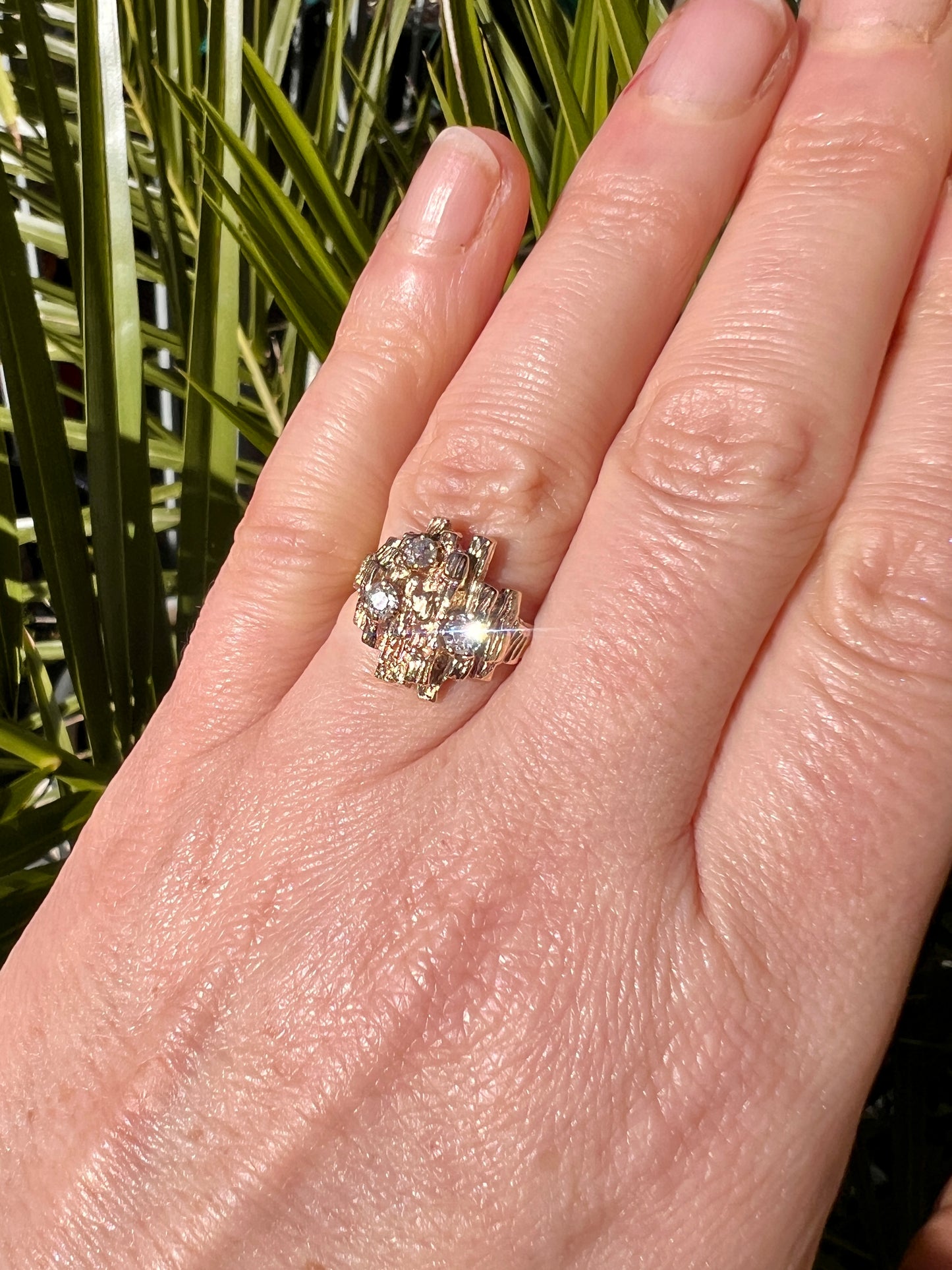 Vintage 9CT Gold Diamond Brutalist Ring