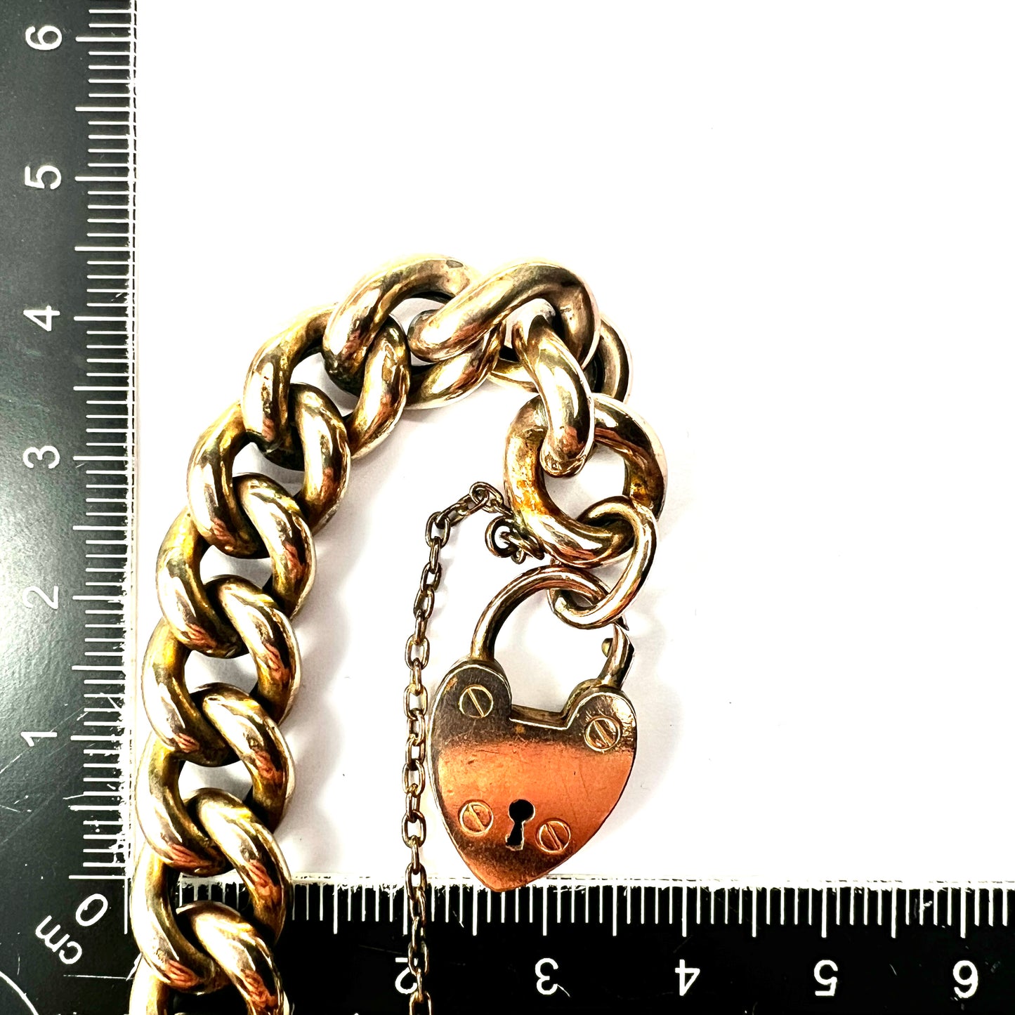 Antique 18CT Rolled Gold Curb Chain Bracelet with Heart Padlock