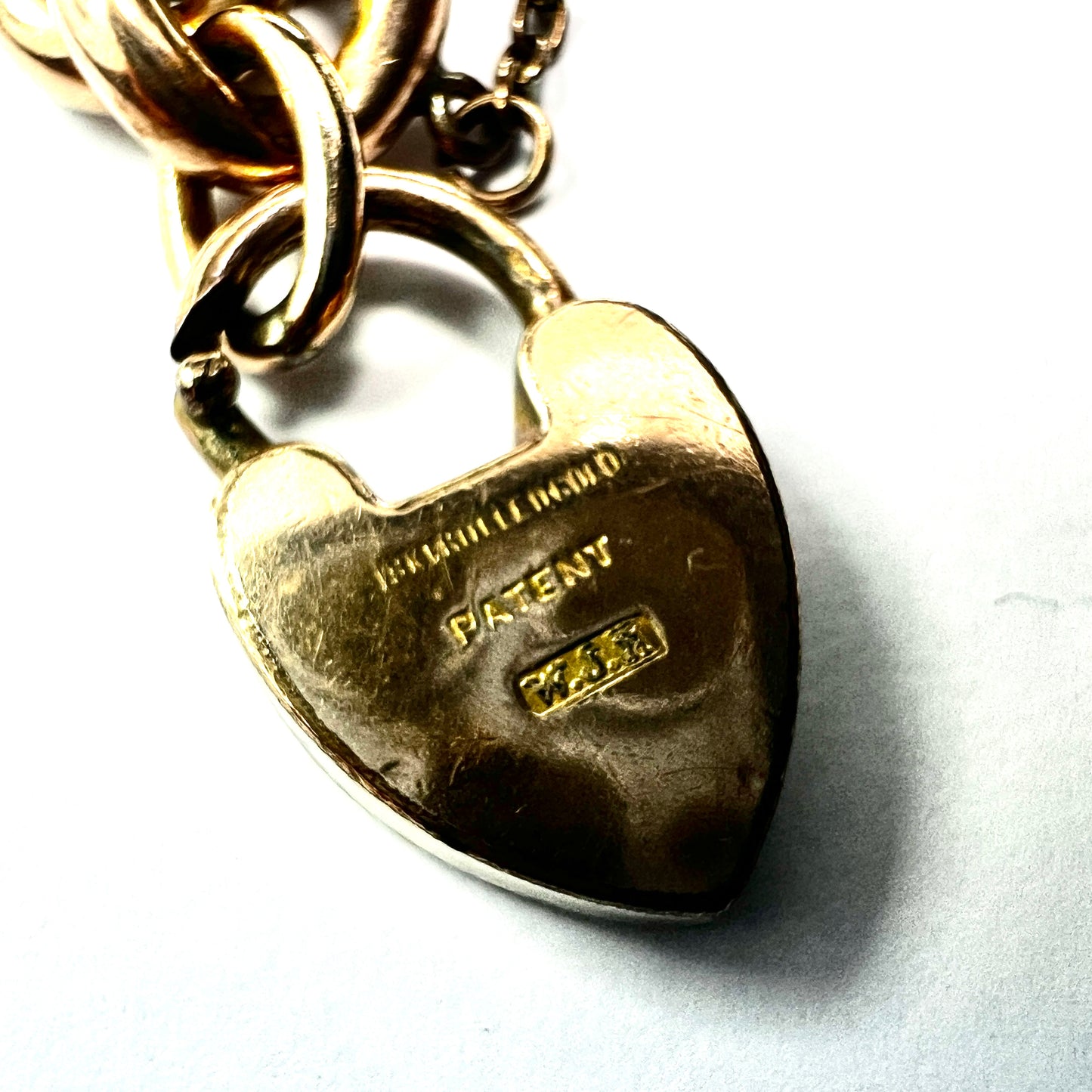 Antique 18CT Rolled Gold Curb Chain Bracelet with Heart Padlock