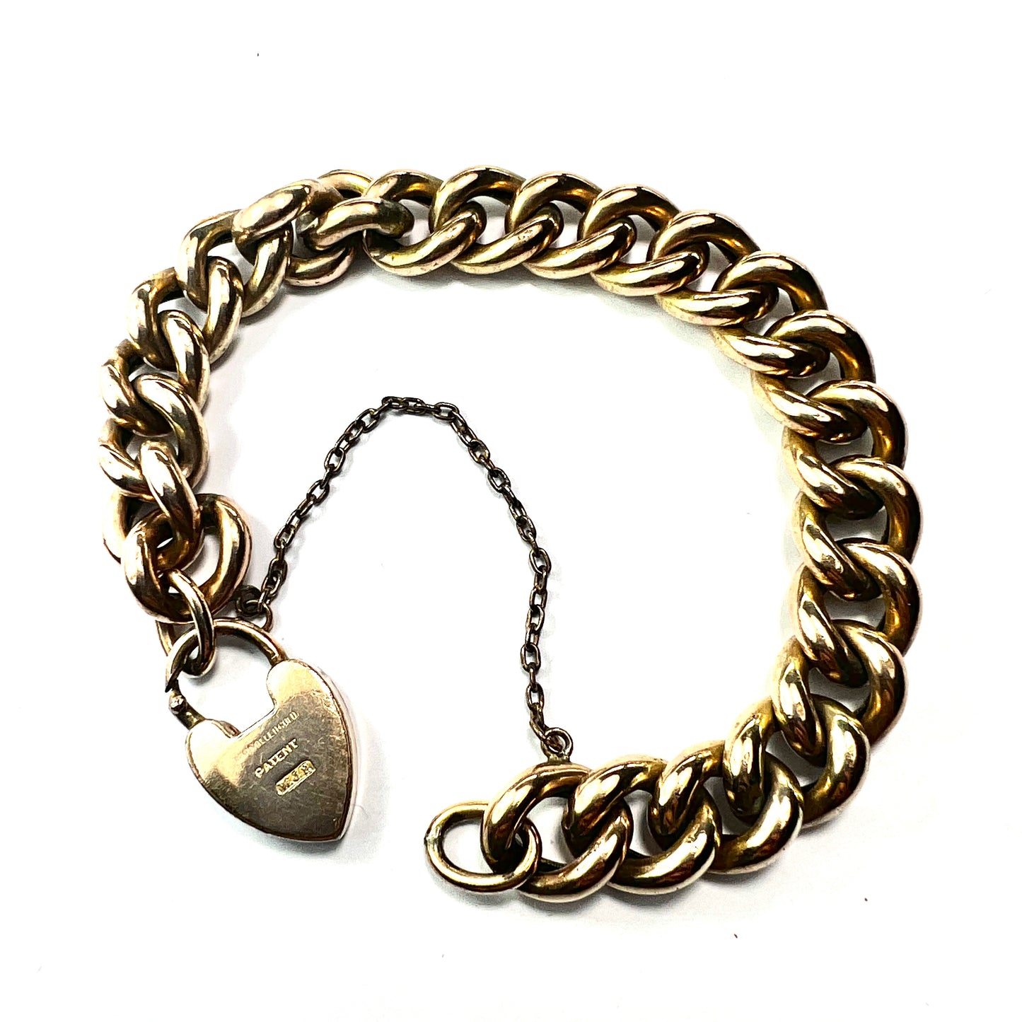 Antique 18CT Rolled Gold Curb Chain Bracelet with Heart Padlock