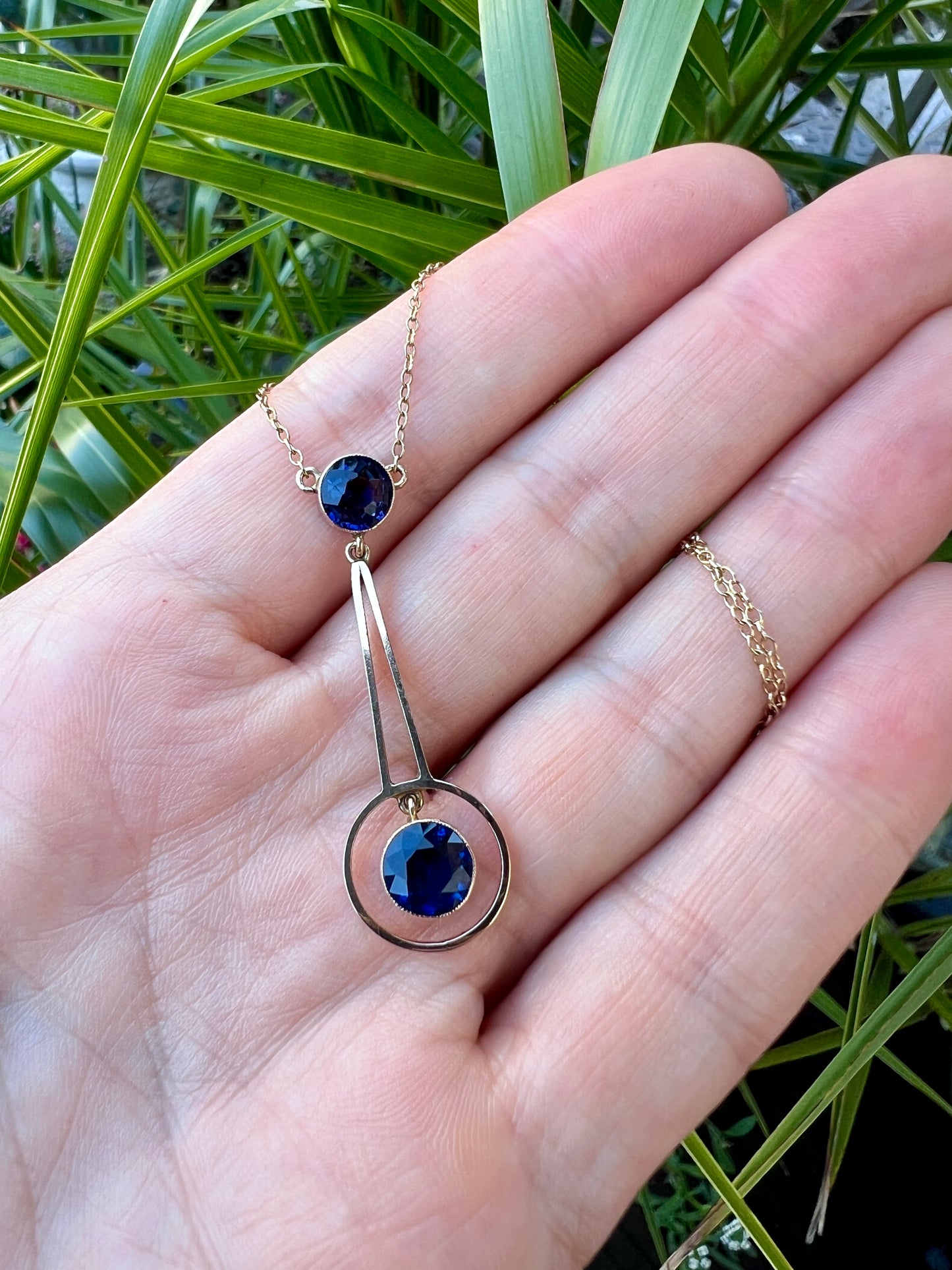 Edwardian 9CT Gold Paste Sapphire Drop Necklace