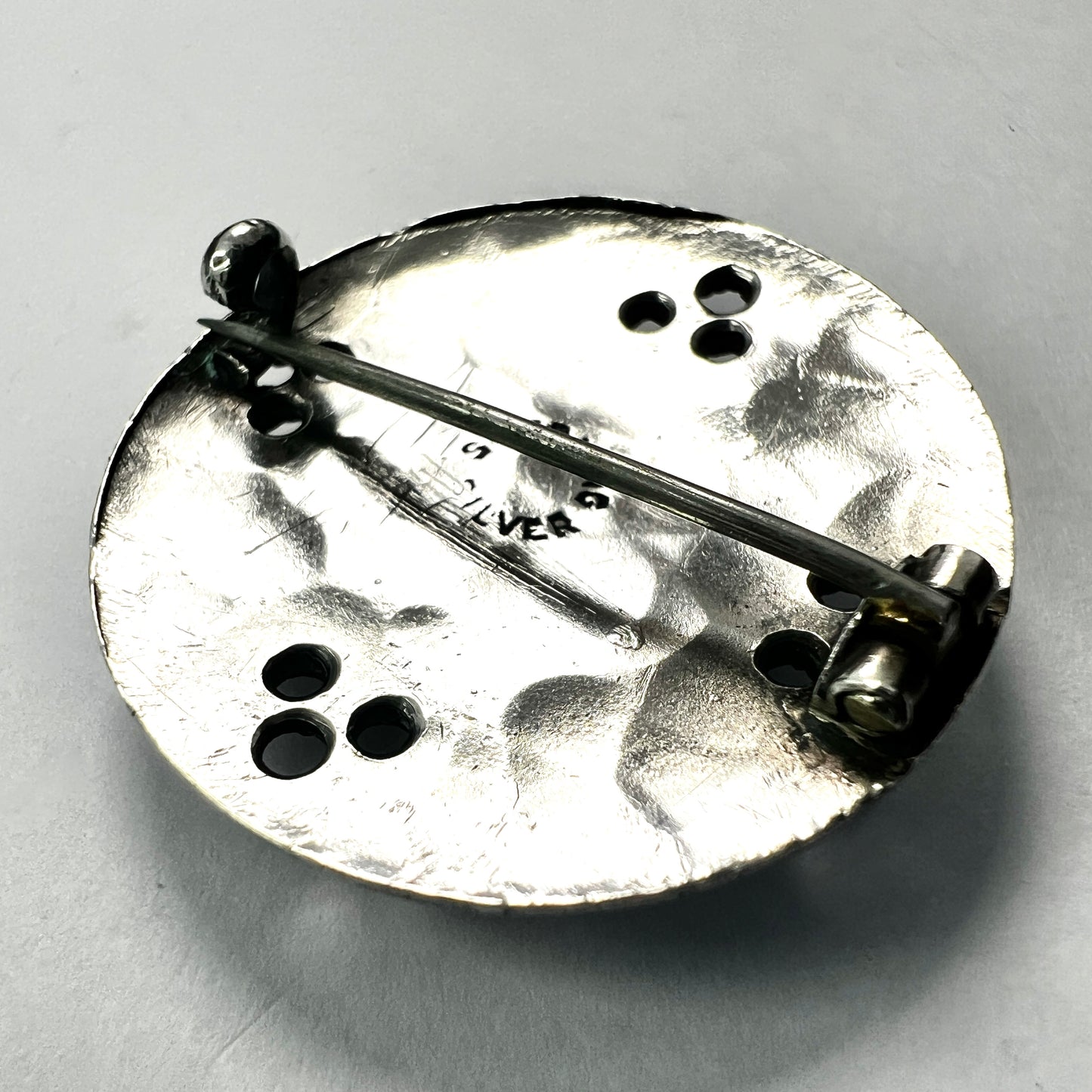 Arts and Crafts Turquoise Glass Silver Brooch by Bernard Instone