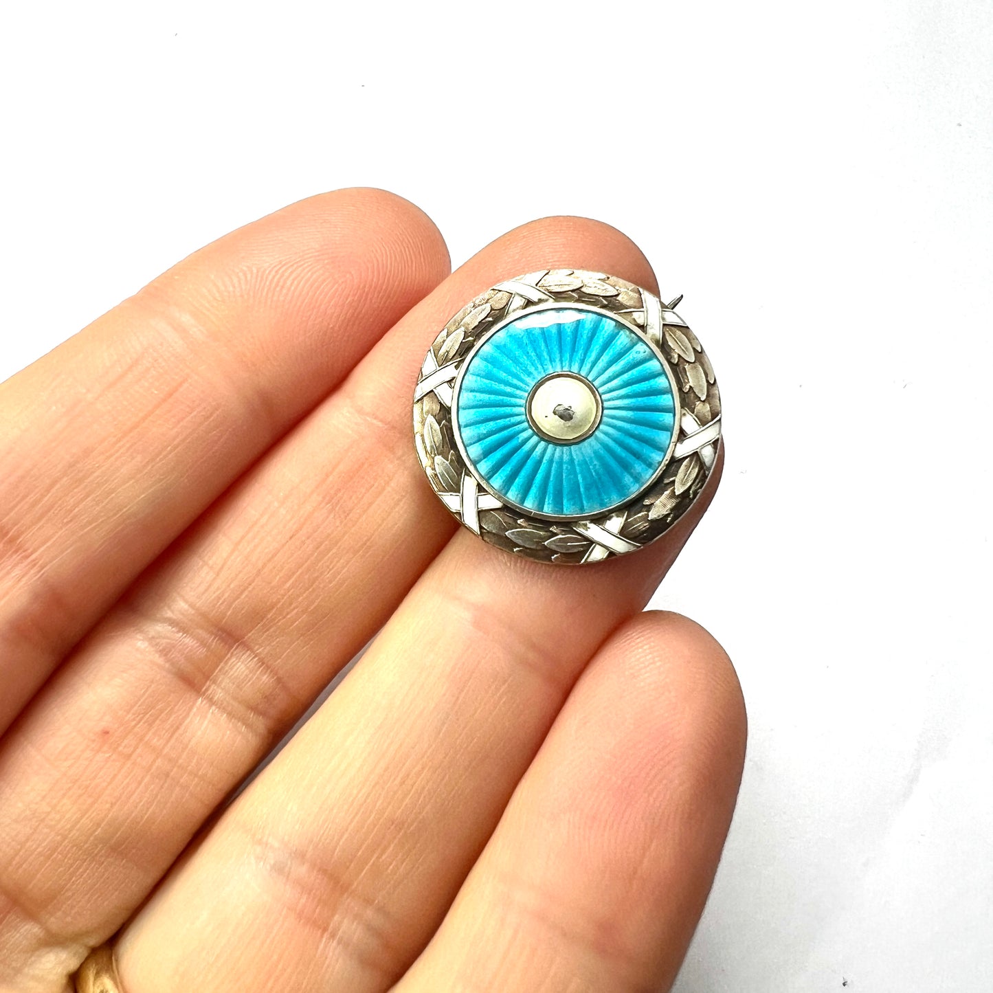 Antique Turquoise Enamelled Silver Brooch • Marius Hammer