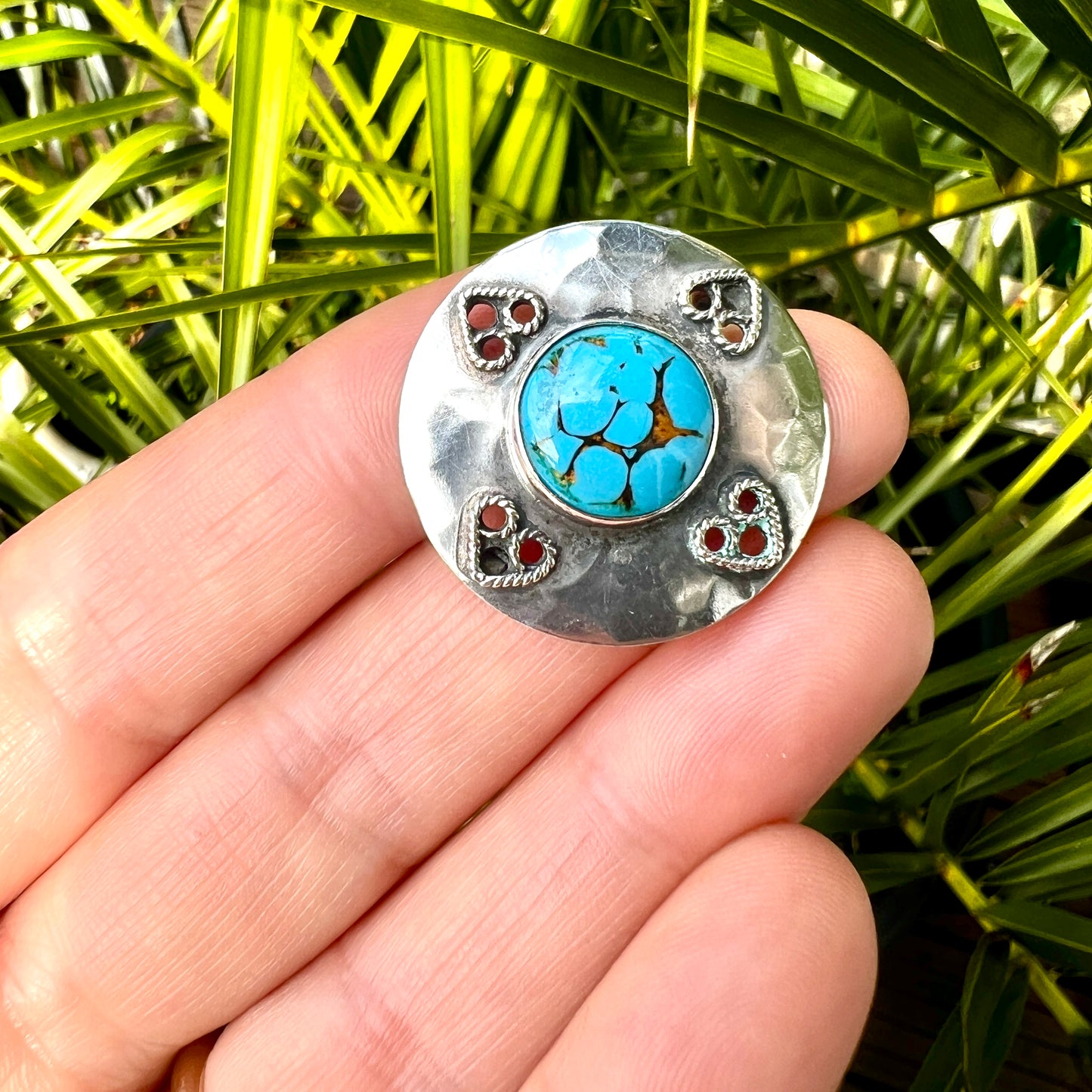 Arts and Crafts Turquoise Glass Silver Brooch by Bernard Instone