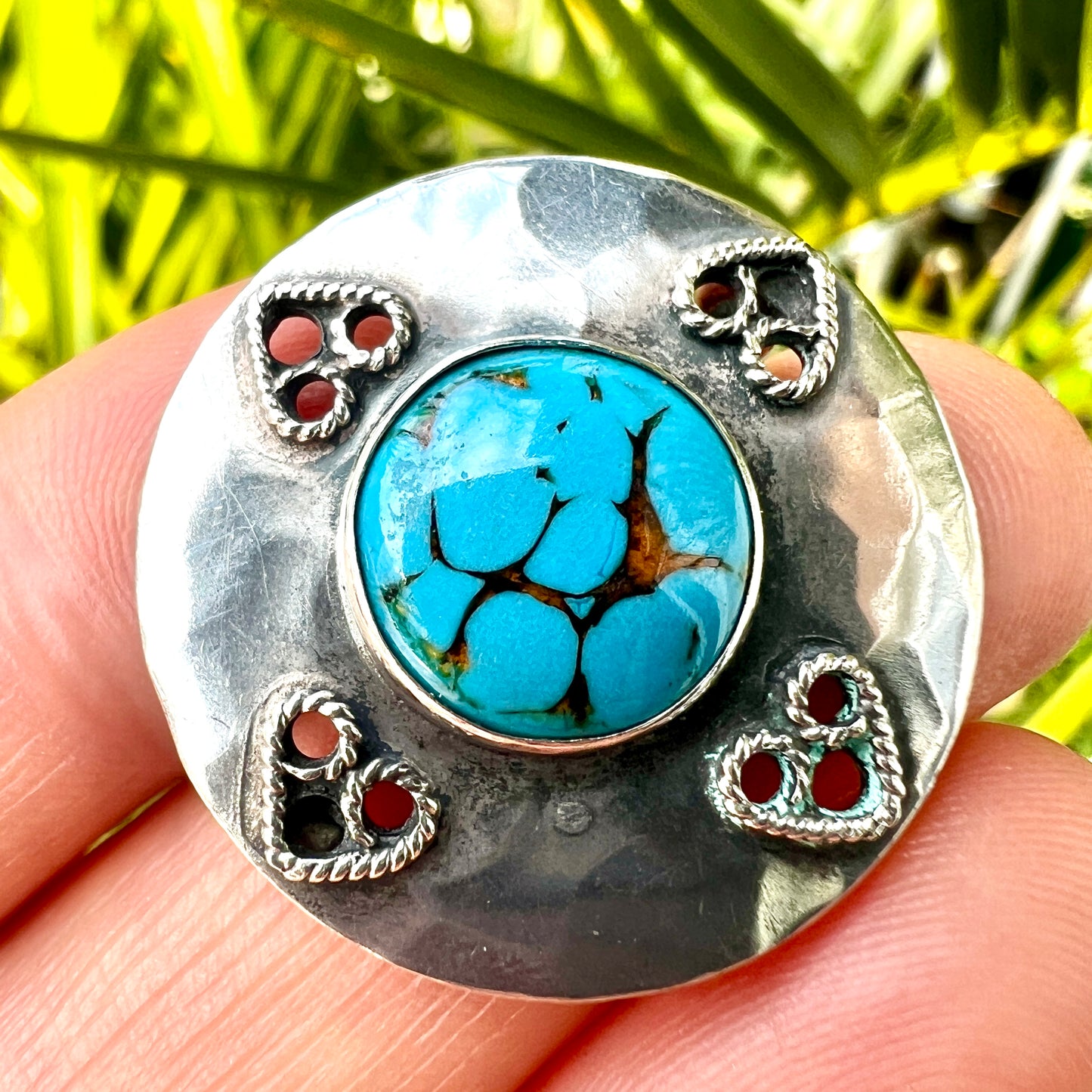 Arts and Crafts Turquoise Glass Silver Brooch by Bernard Instone