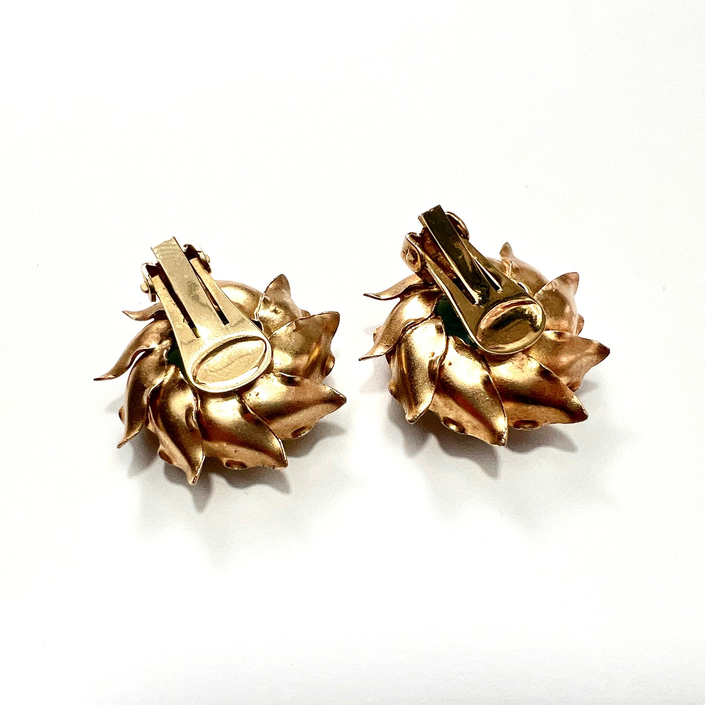 Large Vintage Aqua Crystal Golden Sunburst Earrings