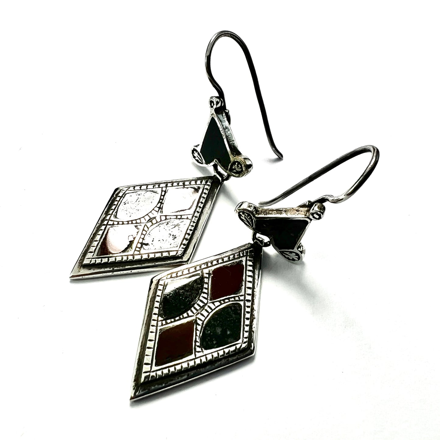 Large Victorian Scottish Silver Agate Earrings