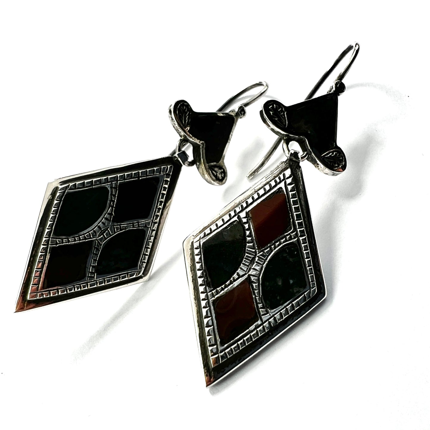 Large Victorian Scottish Silver Agate Earrings