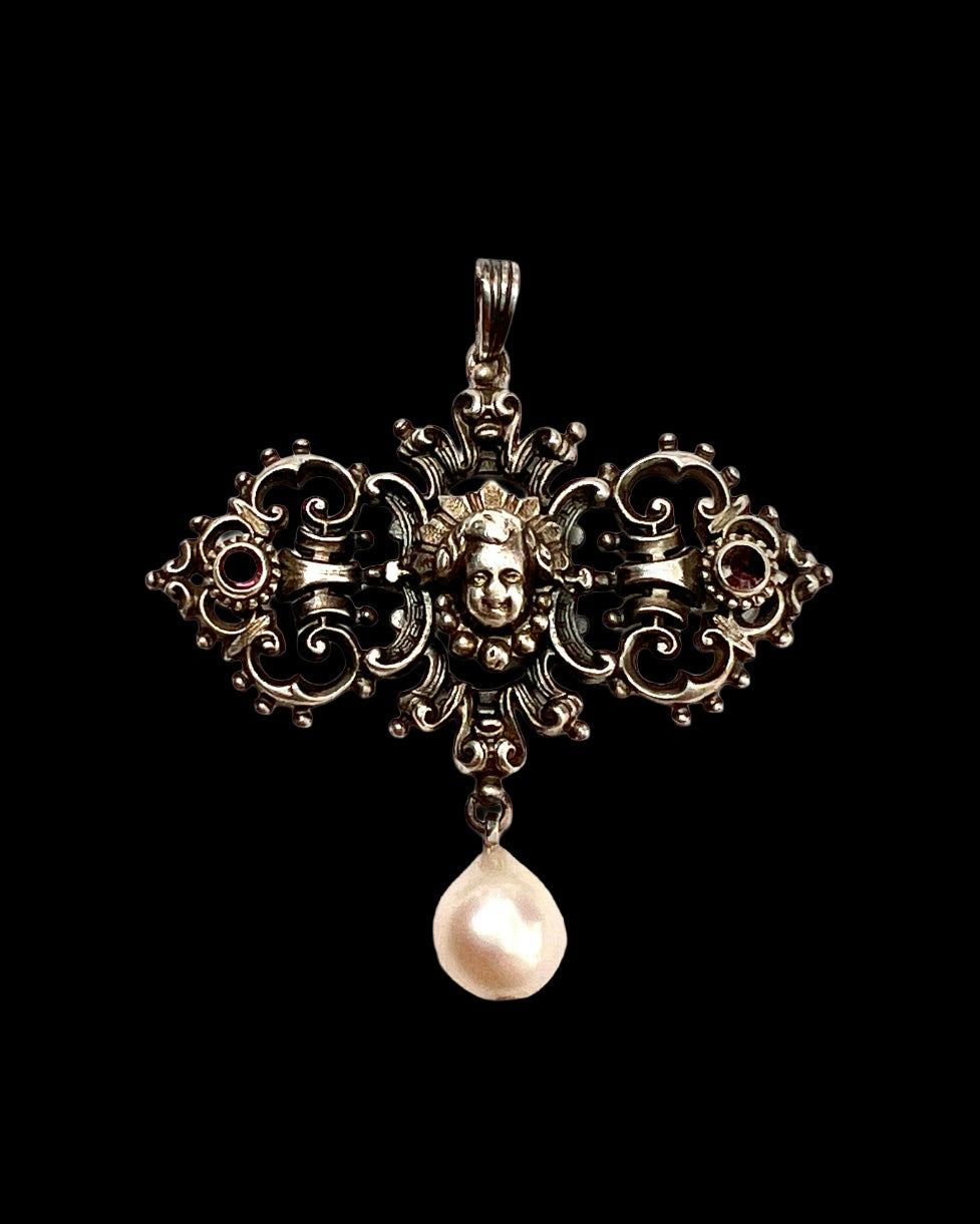 19th Century Silver Baroque Pearl Pendant
