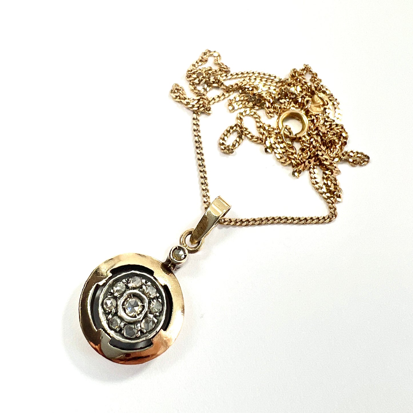 Vintage Rose Cut Diamond 14CT Gold Target Necklace