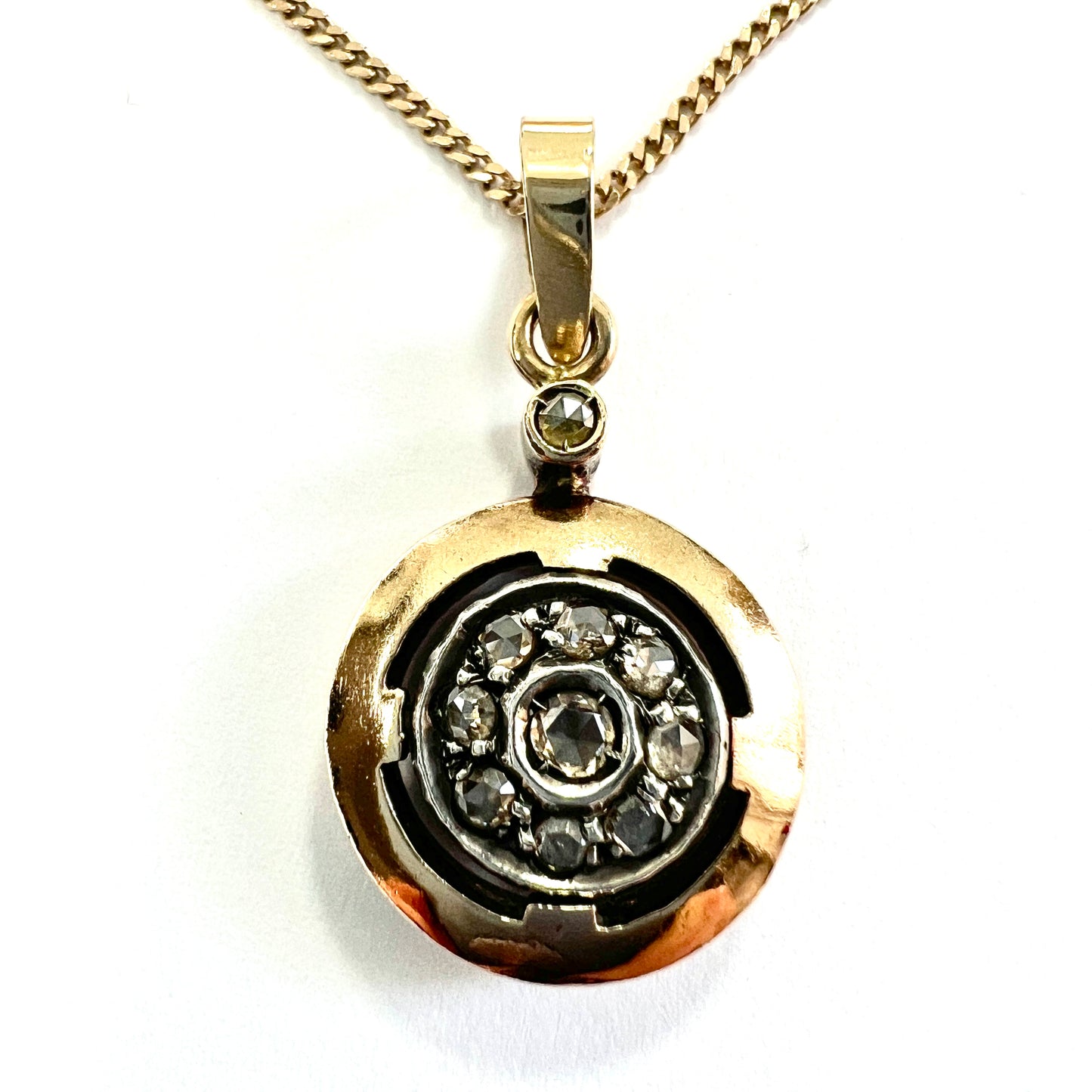 Vintage Rose Cut Diamond 14CT Gold Target Necklace