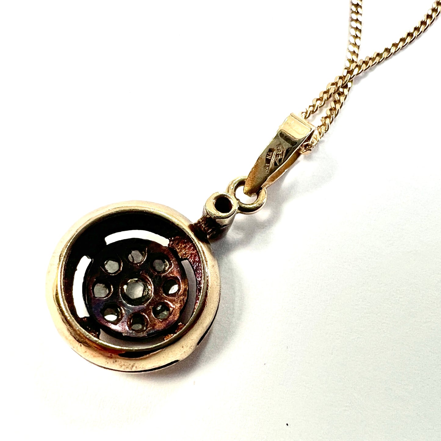 Vintage Rose Cut Diamond 14CT Gold Target Necklace