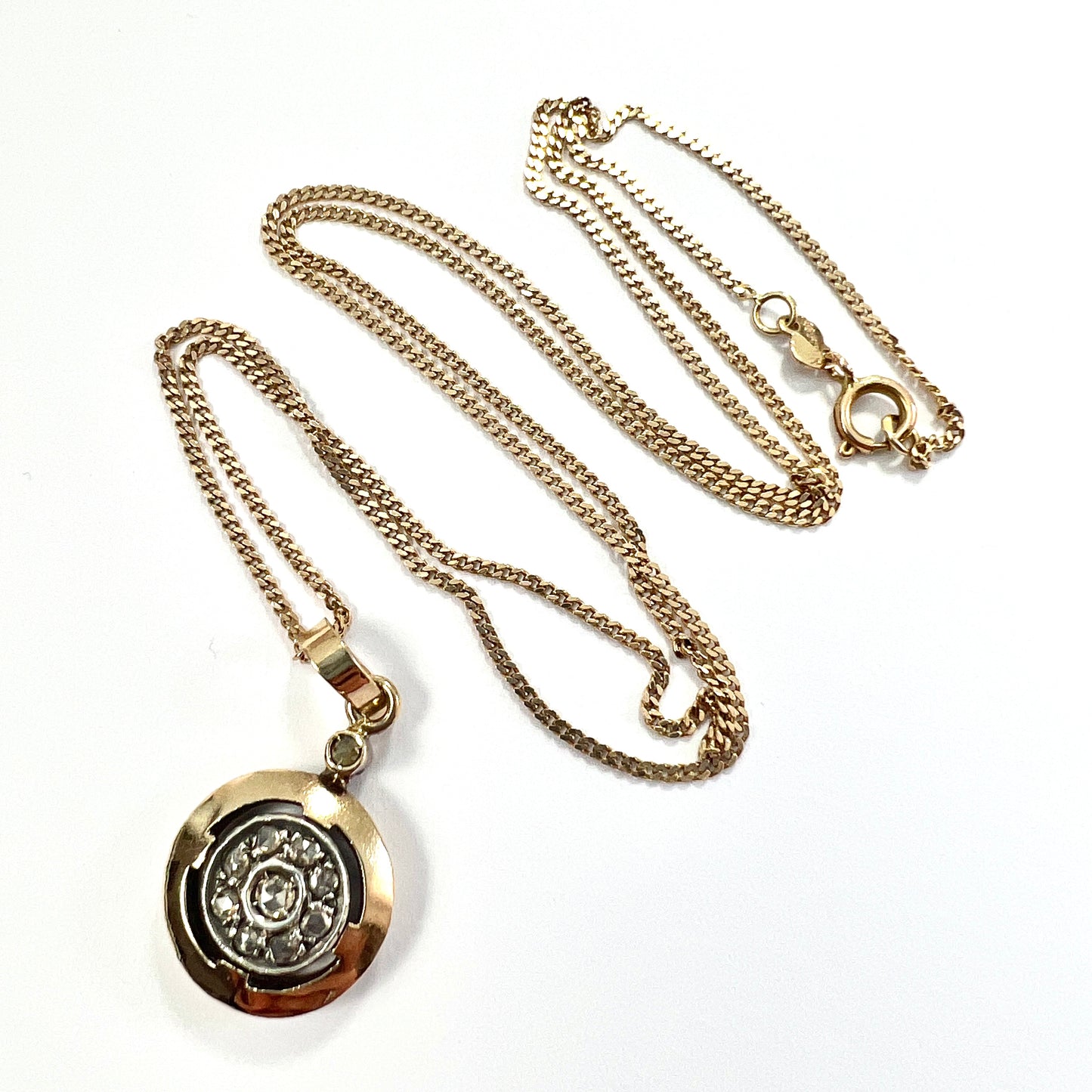 Vintage Rose Cut Diamond 14CT Gold Target Necklace
