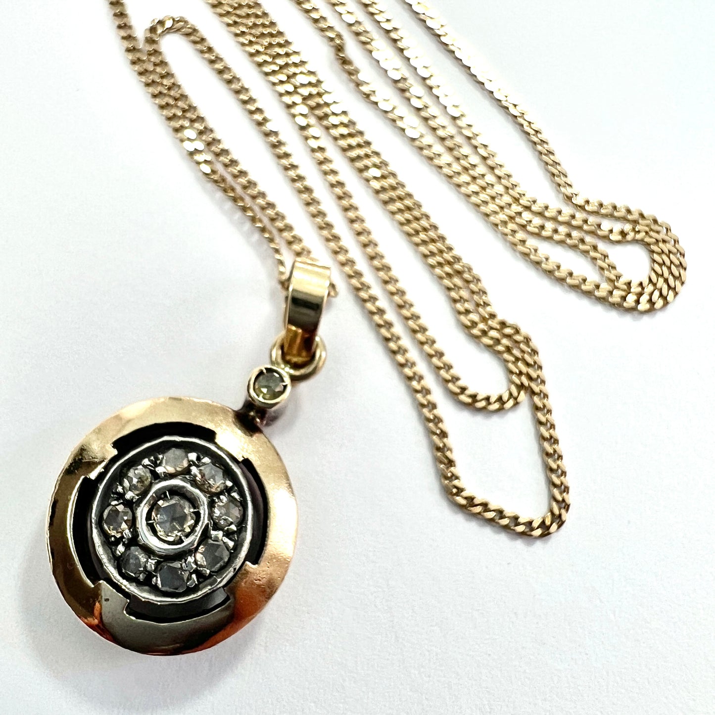 Vintage Rose Cut Diamond 14CT Gold Target Necklace