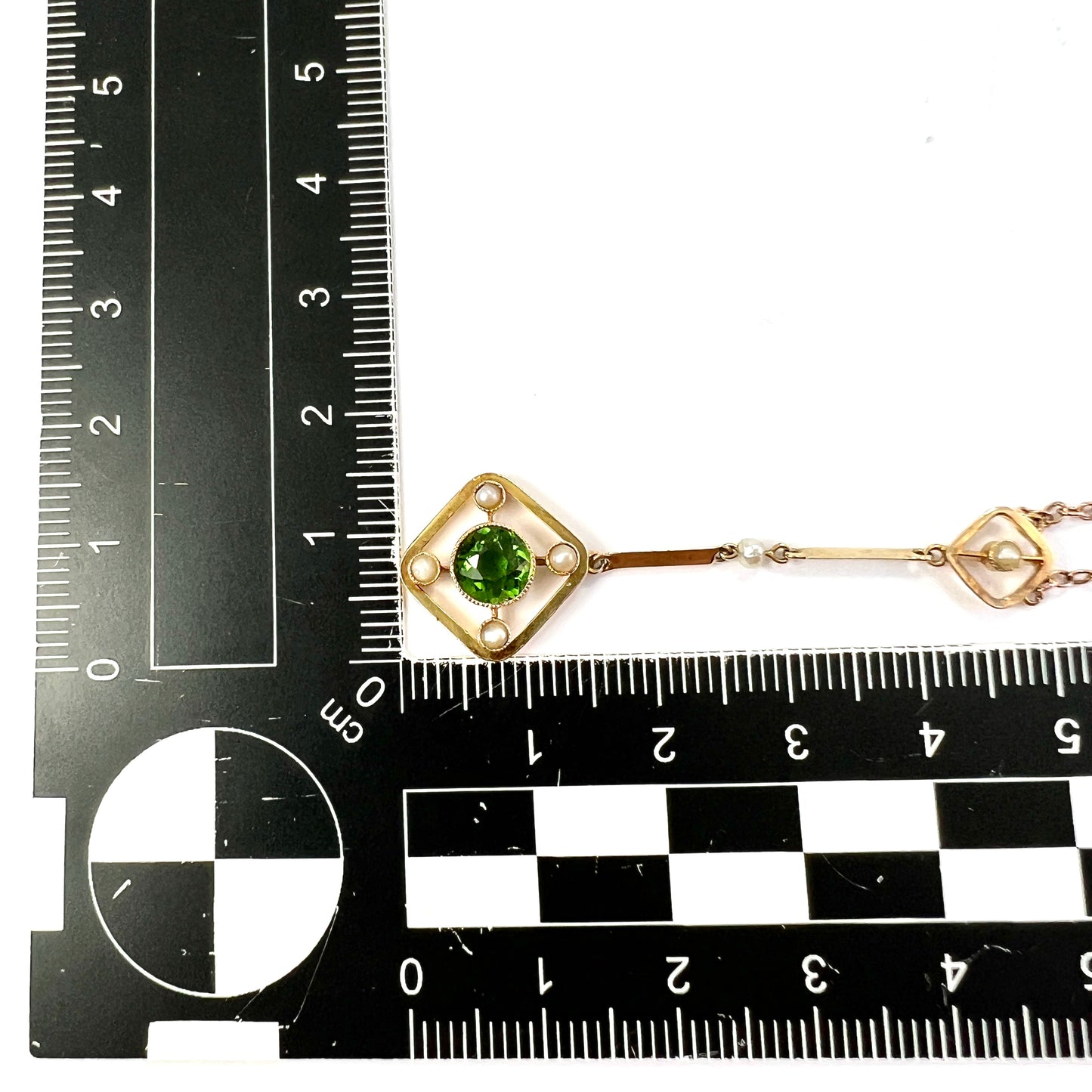 Edwardian 9CT Gold Pearl and Paste Peridot Necklace