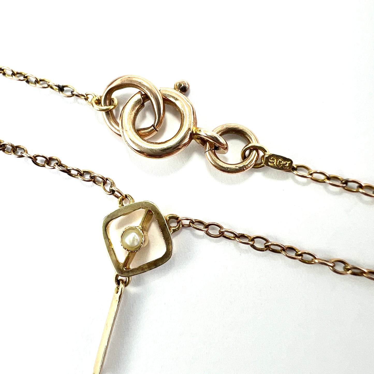 Edwardian 9CT Gold Pearl and Paste Peridot Necklace