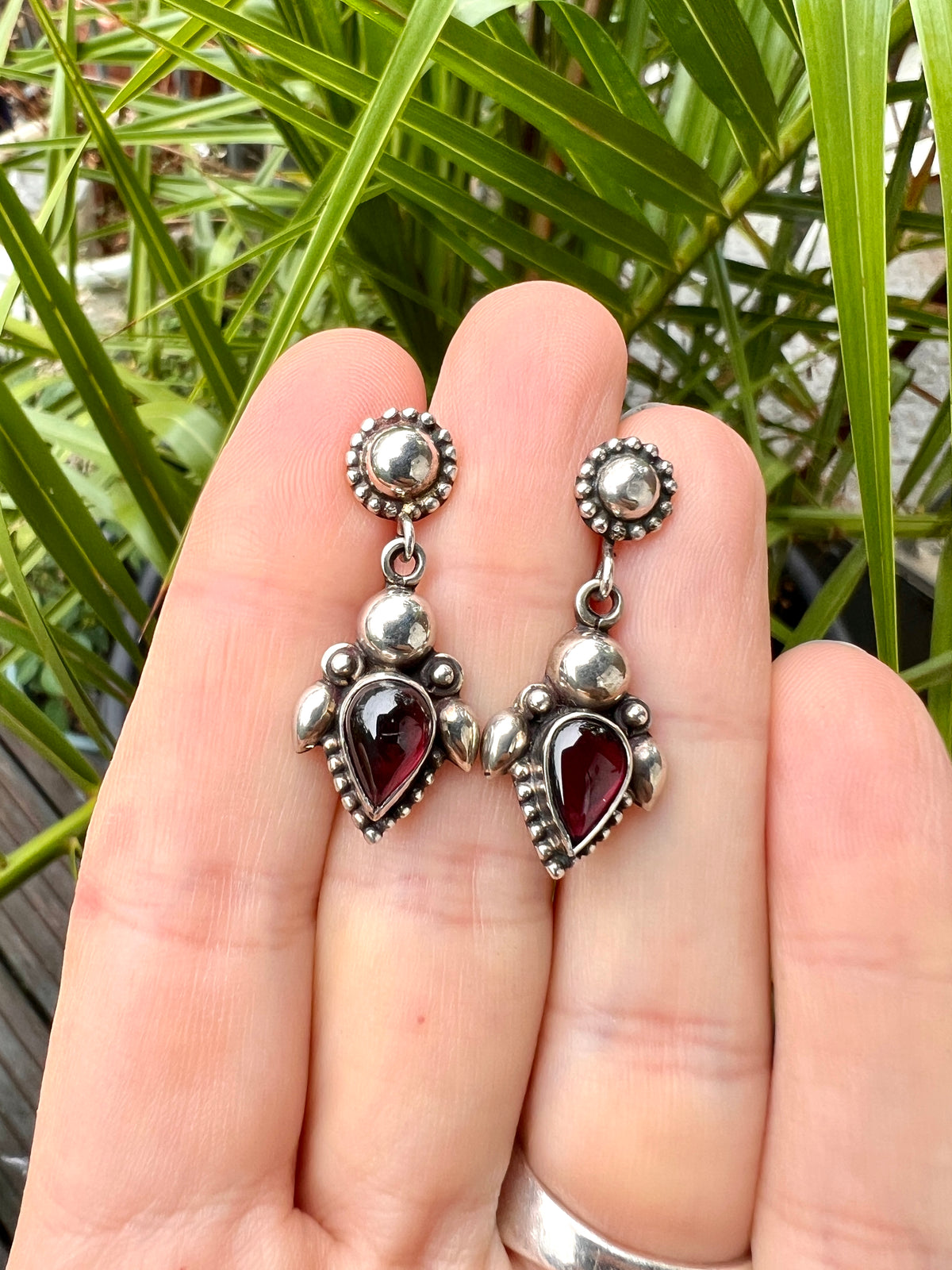 Vintage Garnet Teardrop Sterling Silver Earrings