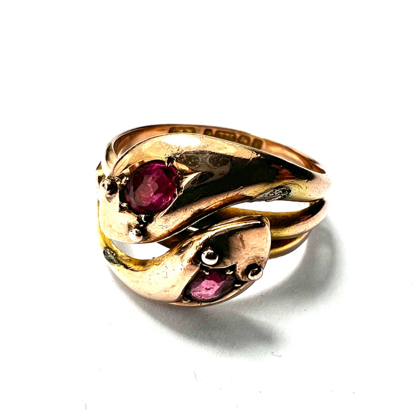 1906 Edwardian 9CT Gold Garnet Double Snake Ring