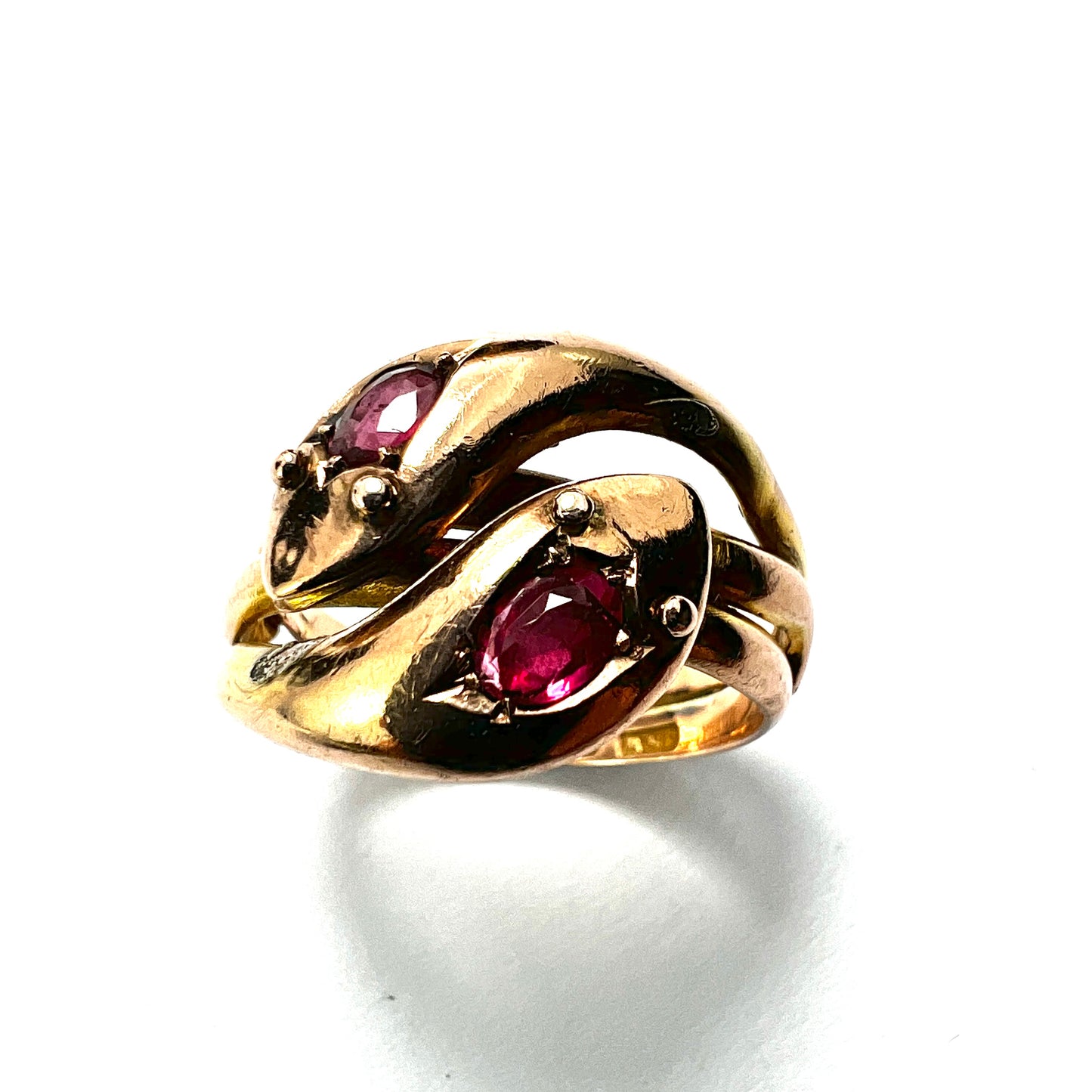 1906 Edwardian 9CT Gold Garnet Double Snake Ring