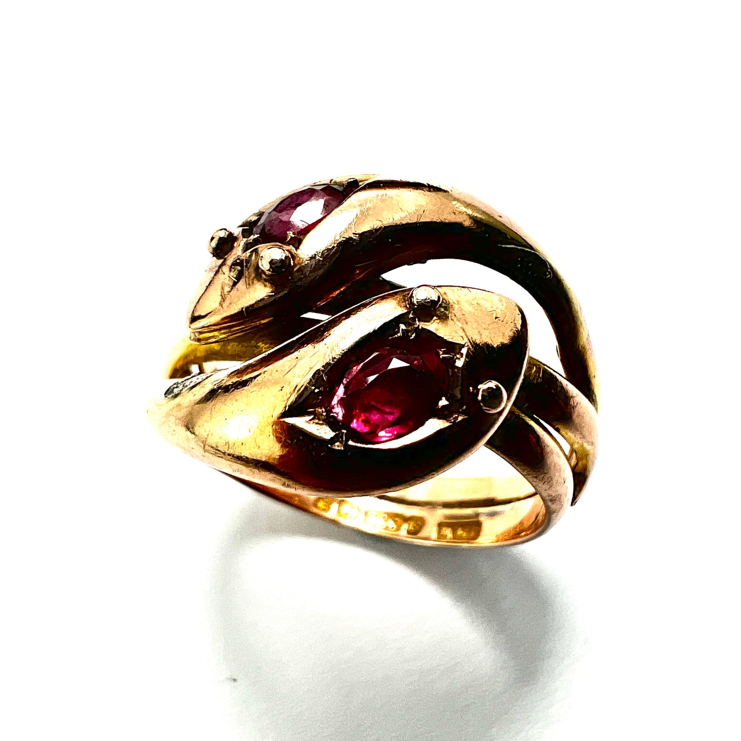 1906 Edwardian 9CT Gold Garnet Double Snake Ring