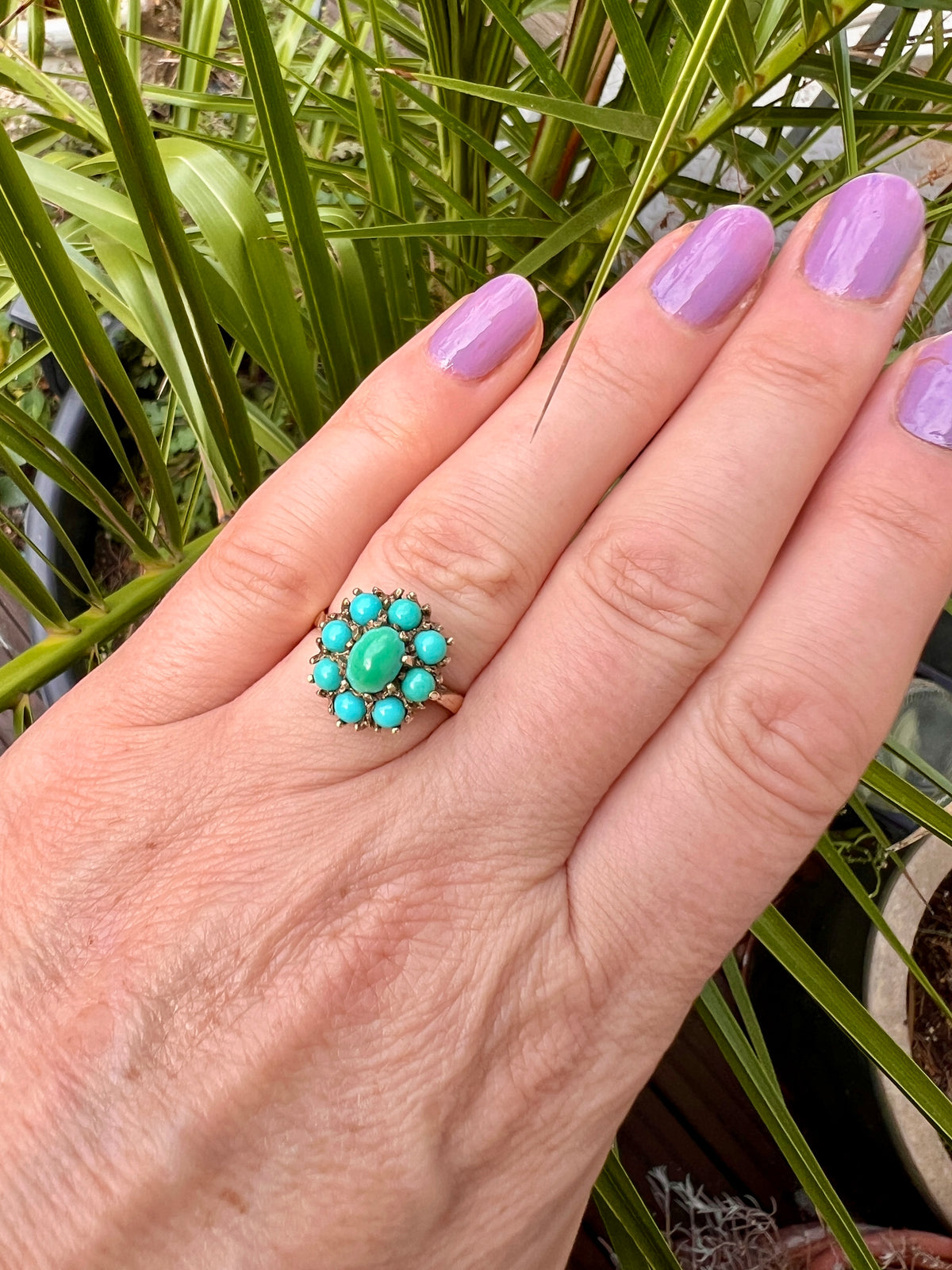 Vintage 9CT Gold Turquoise Cluster Ring