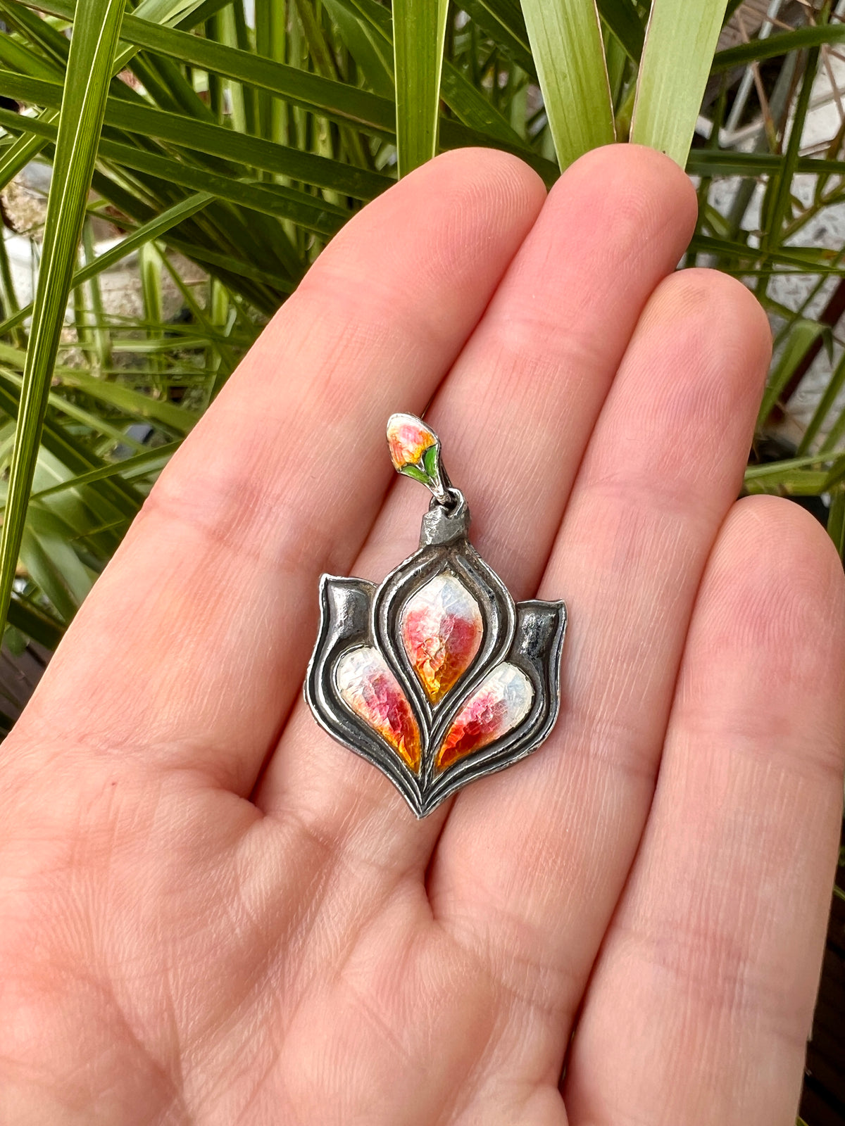 Art Nouveau Arts and Crafts Enamel Tulip Pendant