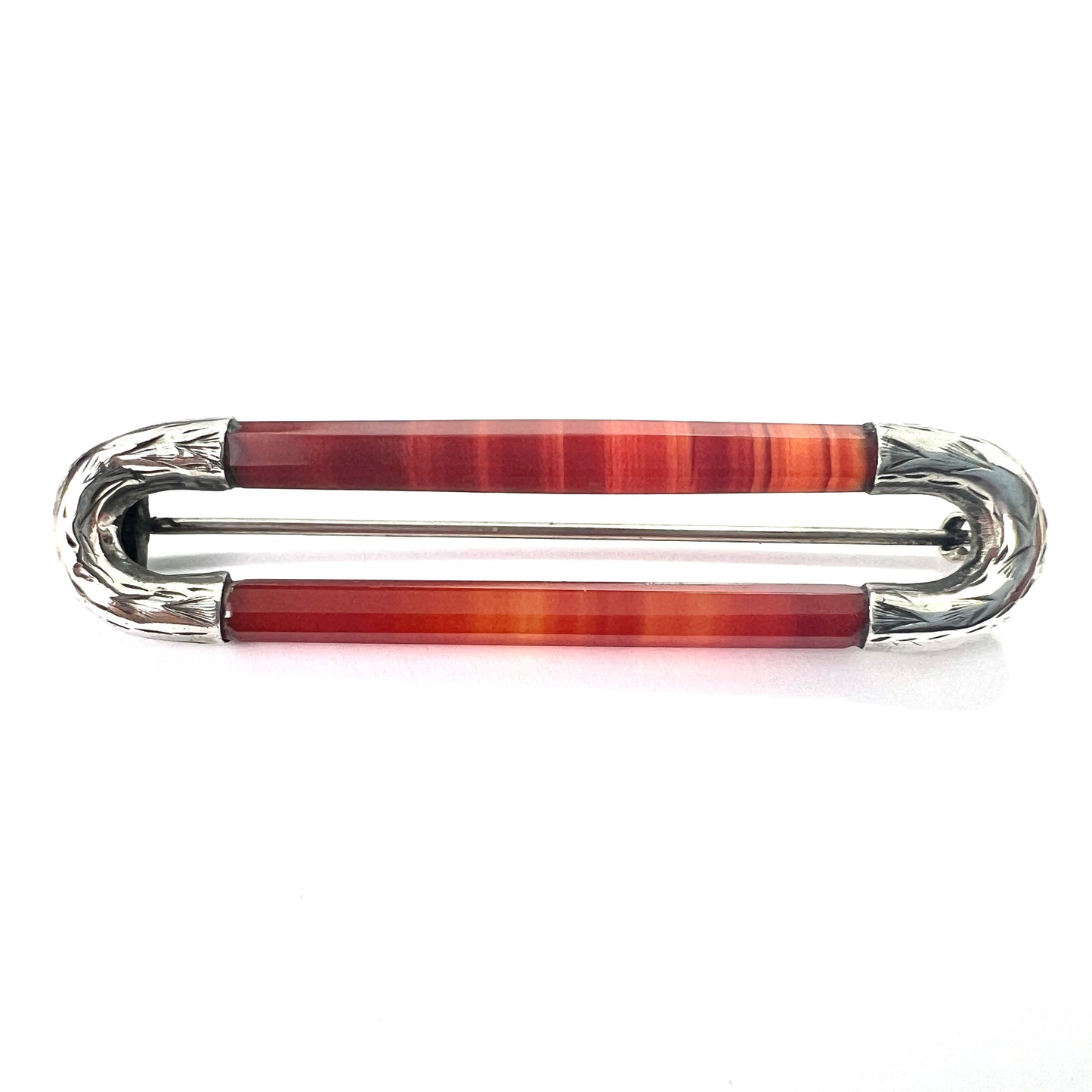 Victorian Scottish Red Agate Silver Kilt Pin Brooch