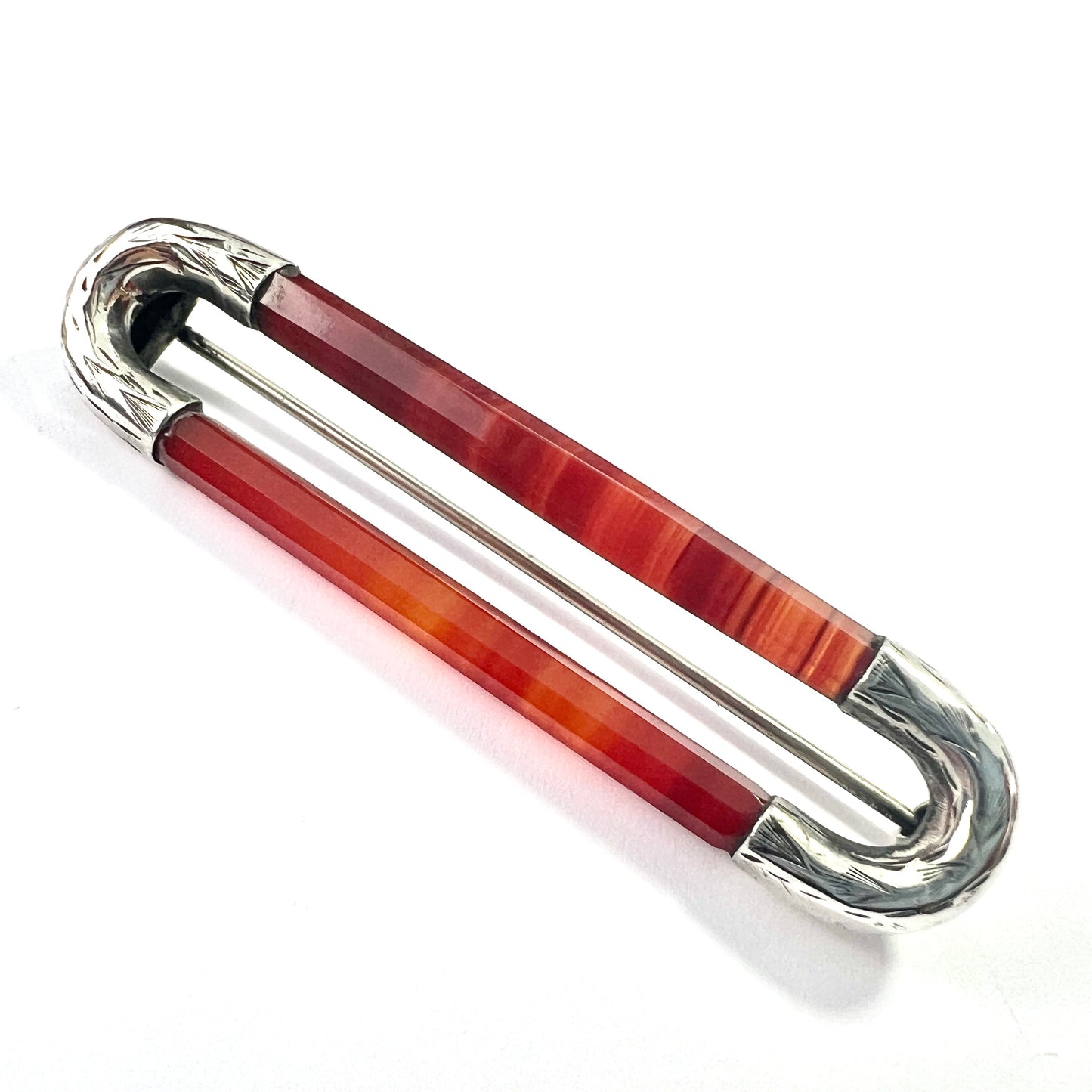 Victorian Scottish Red Agate Silver Kilt Pin Brooch