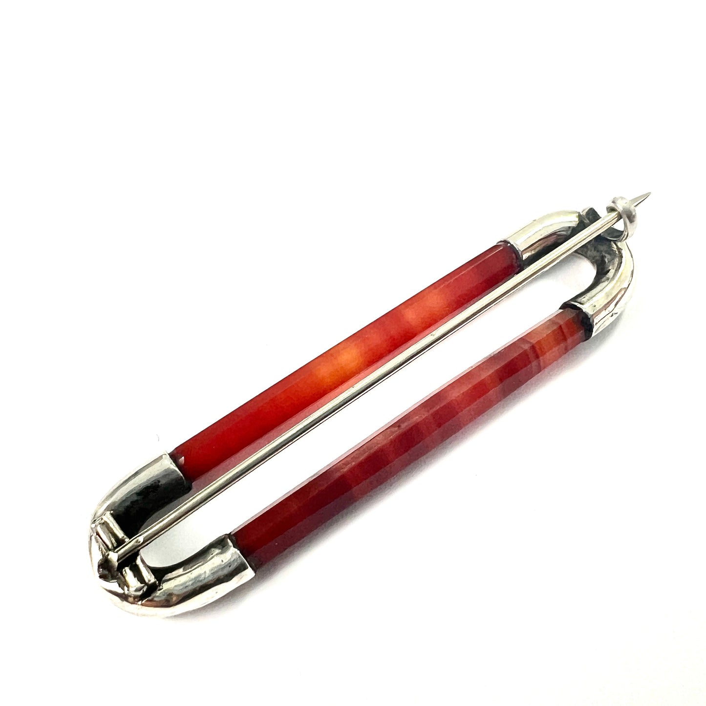 Victorian Scottish Red Agate Silver Kilt Pin Brooch
