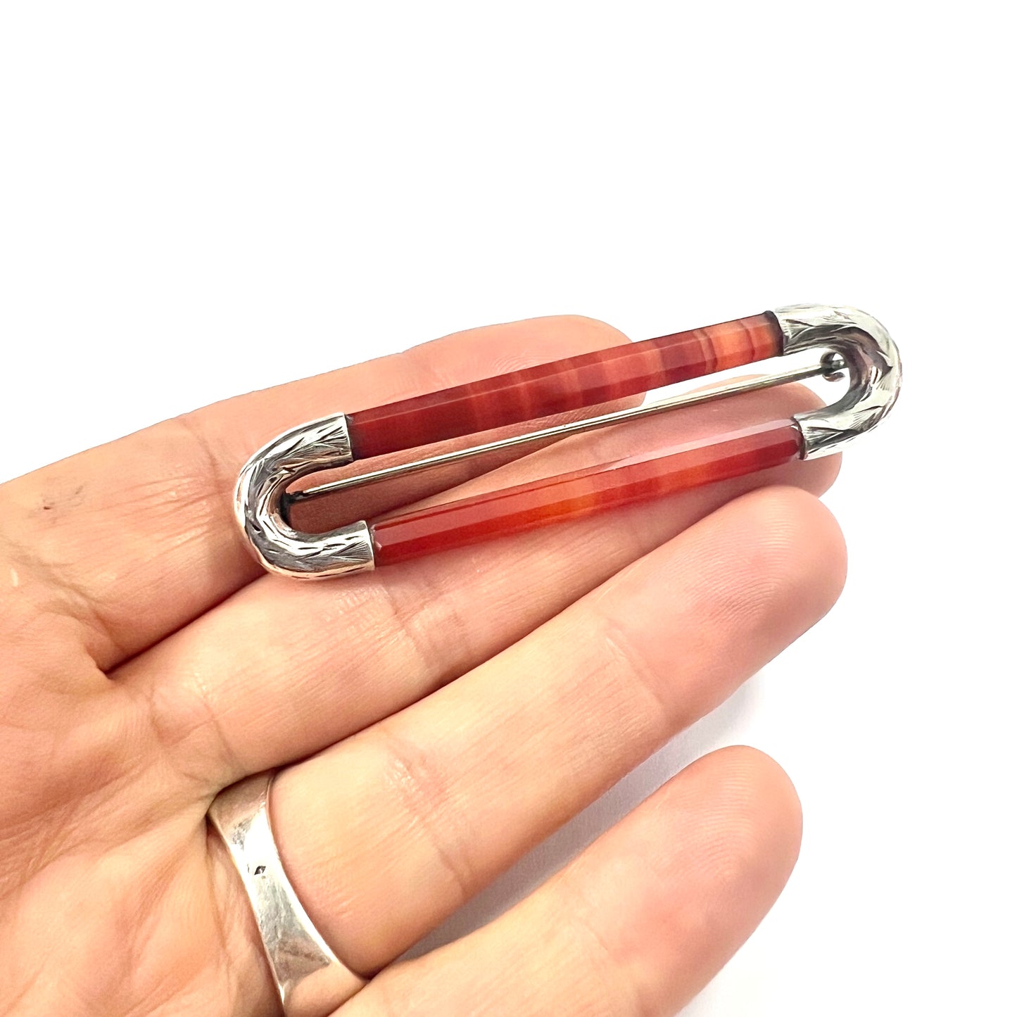 Victorian Scottish Red Agate Silver Kilt Pin Brooch