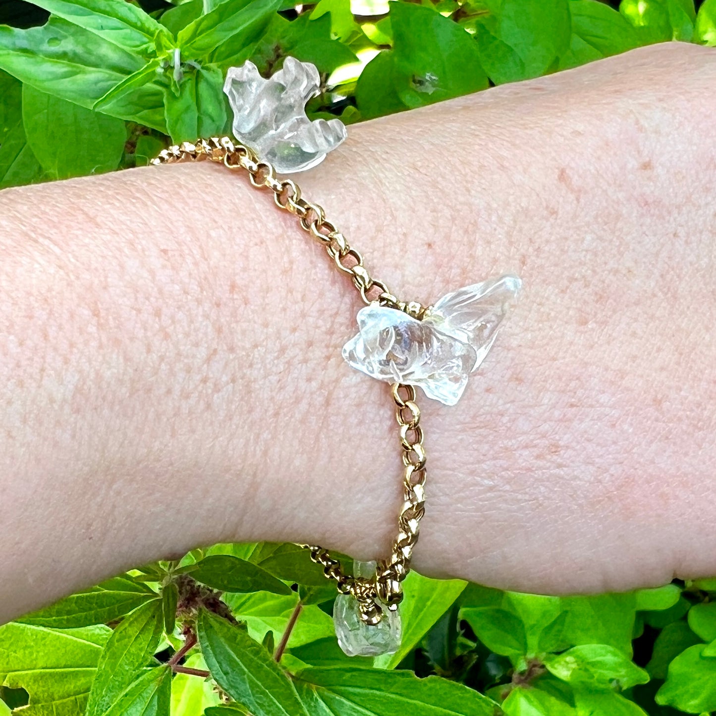 Rare Vintage 18CT Gold Rock Crystal Animal Charm Bracelet