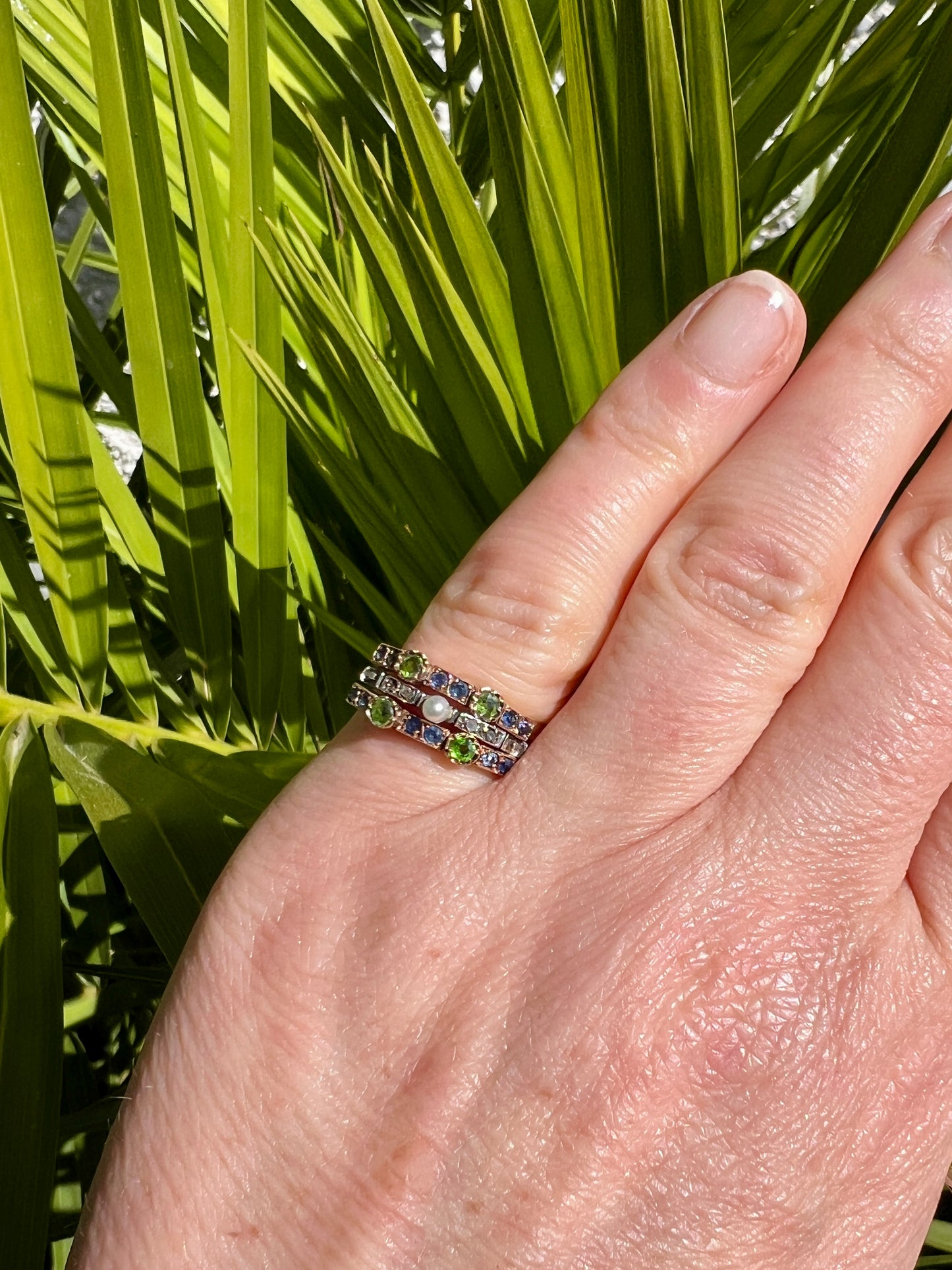 Edwardian Diamond Gemstone 14CT Gold and Silver Harem Ring