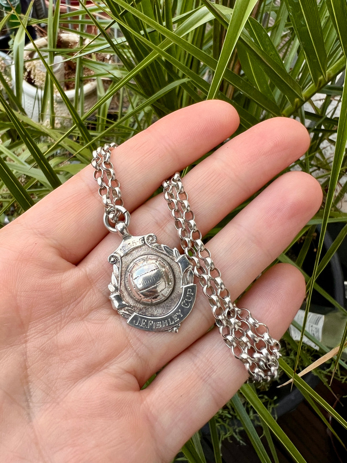 Vintage 1945-6 Sterling Silver Football Medal Pendant Necklace